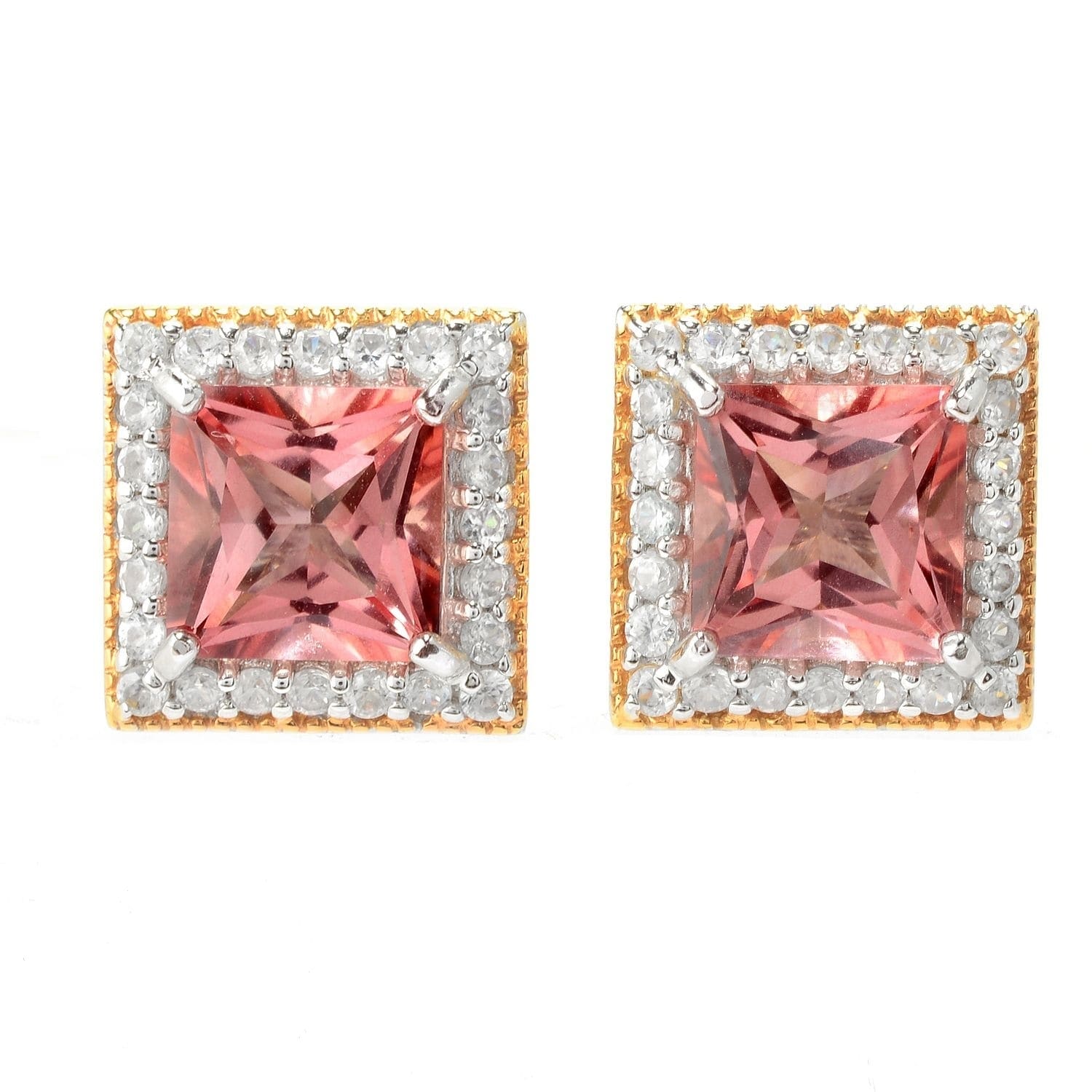 Gems en Vogue 6.96ctw Morganite Color Topaz & White Zircon Halo Stud Earrings