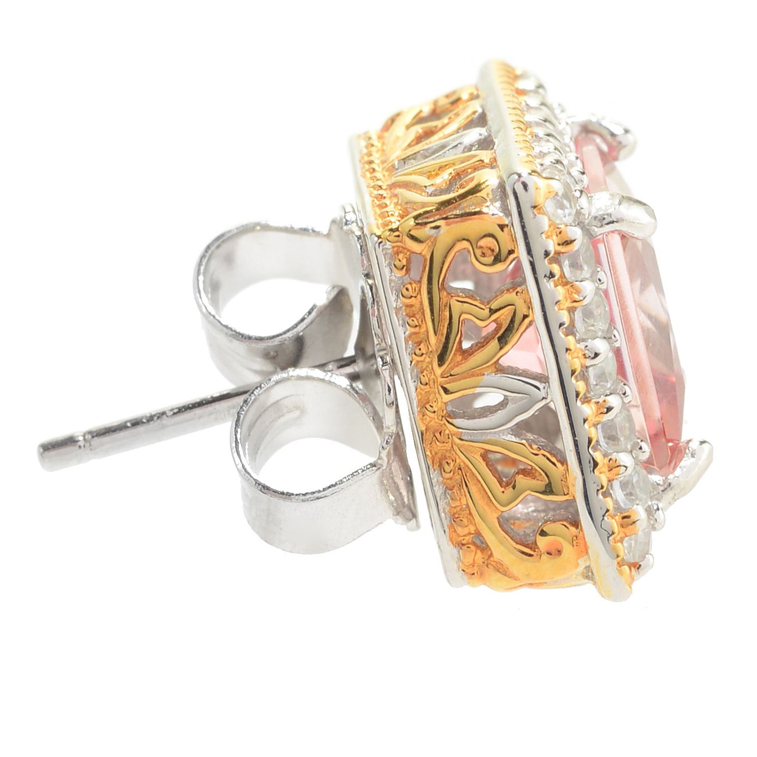 Gems en Vogue 6.96ctw Morganite Color Topaz & White Zircon Halo Stud Earrings