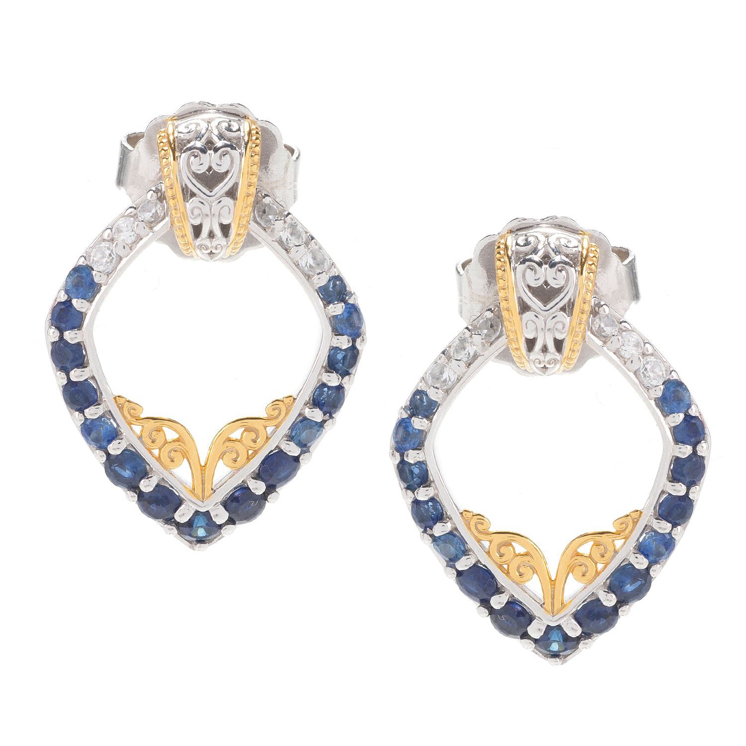 Gems en Vogue 1.90ctw Multi Shades of Blue Sapphire & White Zircon Door Knocker Earrings