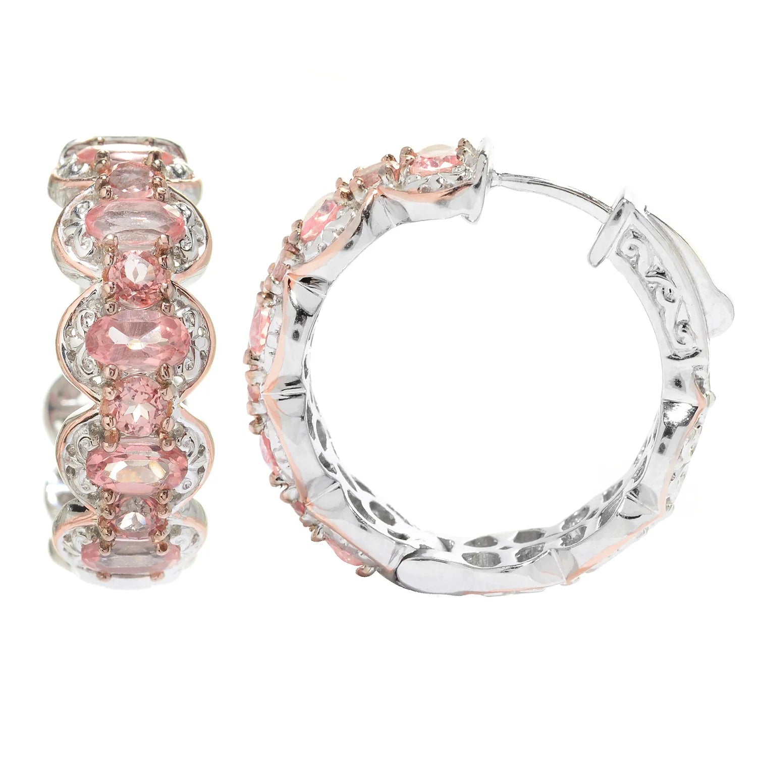 Gems en Vogue 4.12ctw Morganite Color Topaz Hoop Earrings