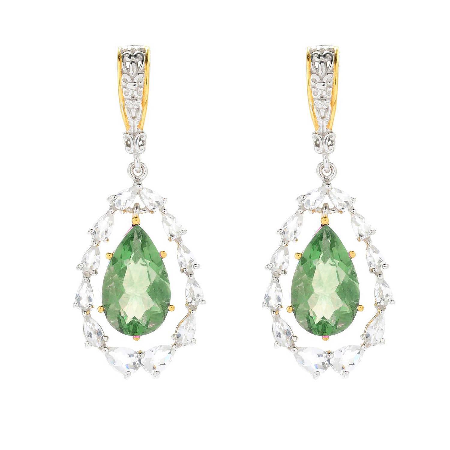 Gems en Vogue 8.20ctw Green Fluorite & White Quartz Drop Earrings