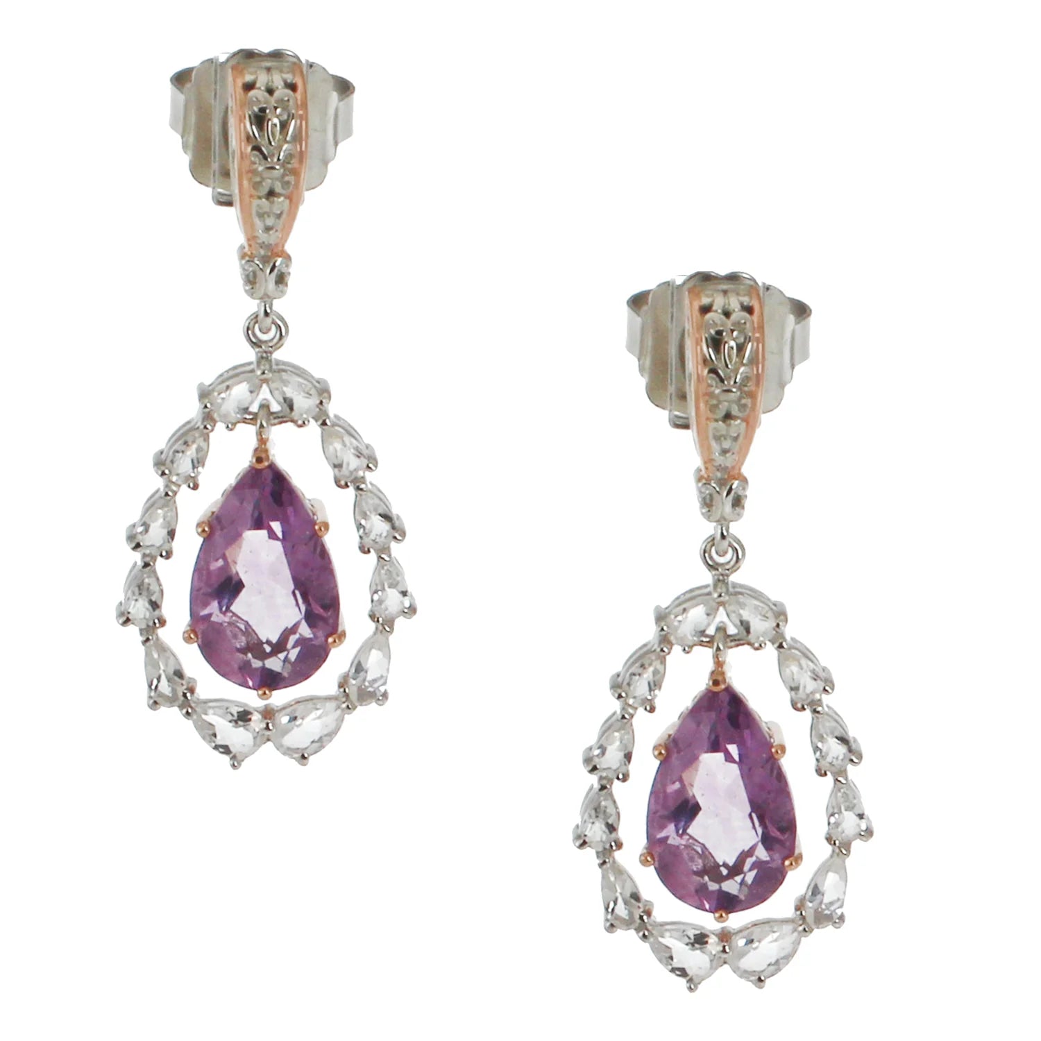 Gems en Vogue 8.20ctw Lilac Fluorite & White Quartz Drop Earrings