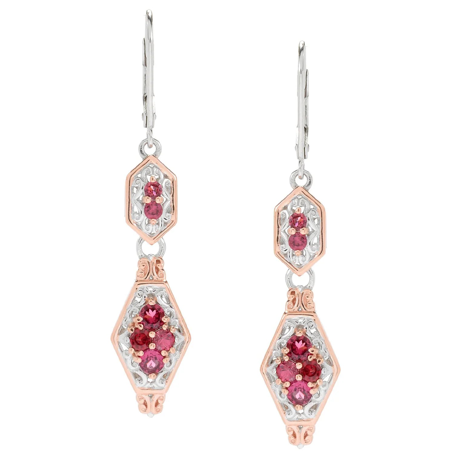 Gems en Vogue 0.98ctw Burmese Red Spinel & Scrollwork Drop Earrings