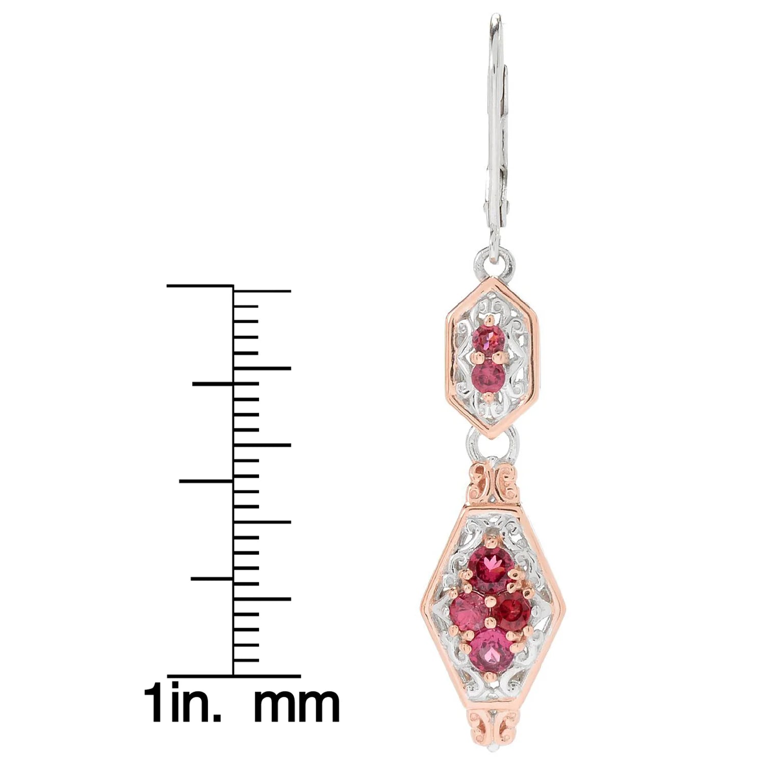 Gems en Vogue 0.98ctw Burmese Red Spinel & Scrollwork Drop Earrings