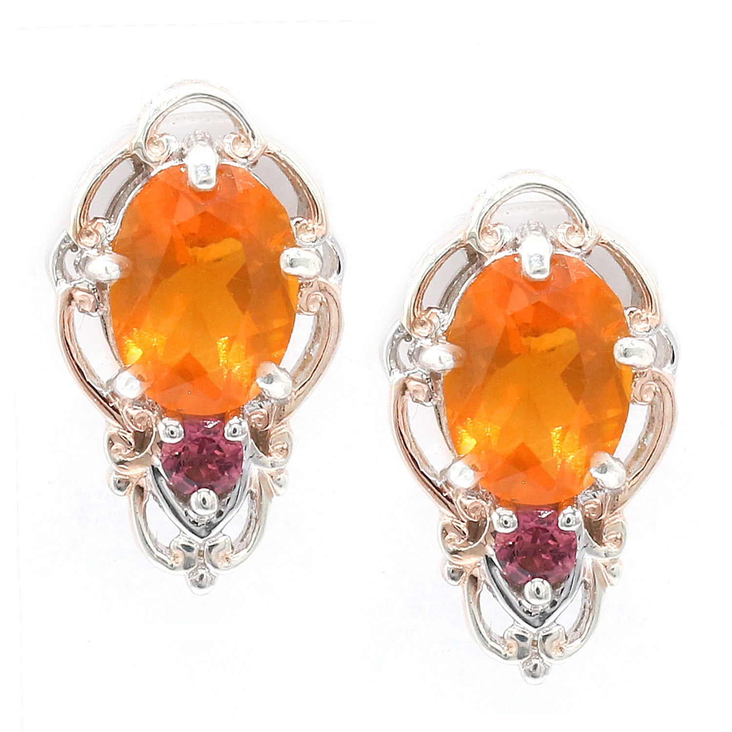 Gems en Vogue One-of-a-kind 1.86ctw Fire Opal & Pink Tourmaline Stud Earrings