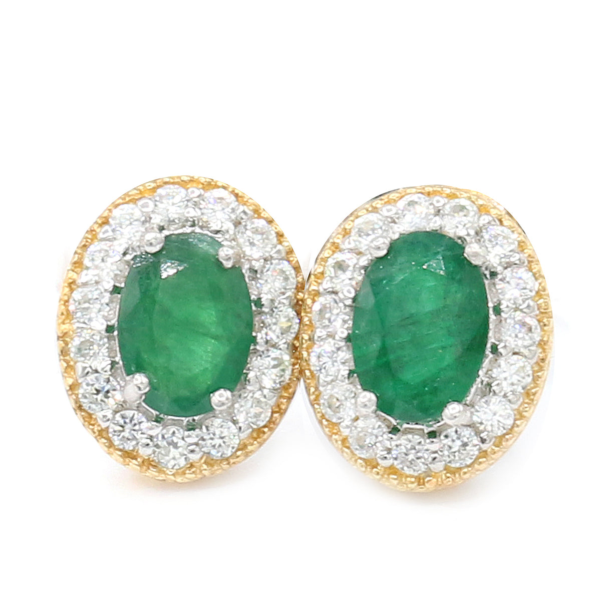 Gems en Vogue 2.40ctw Grizzly Emerald & White Zircon Halo Stud Earrings