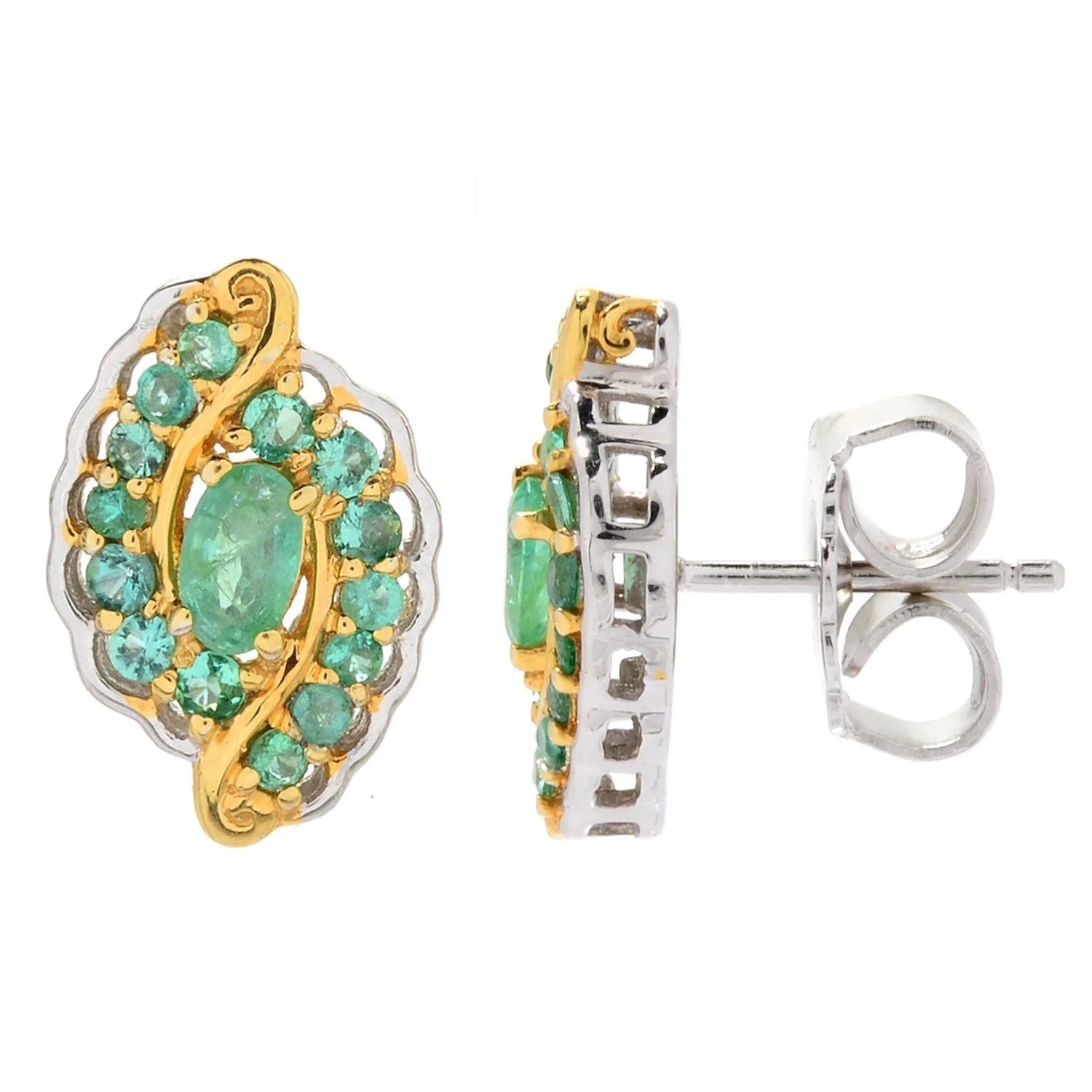 Gems en Vogue 1.12ctw Grizzly Emerald Halo Stud Earrings