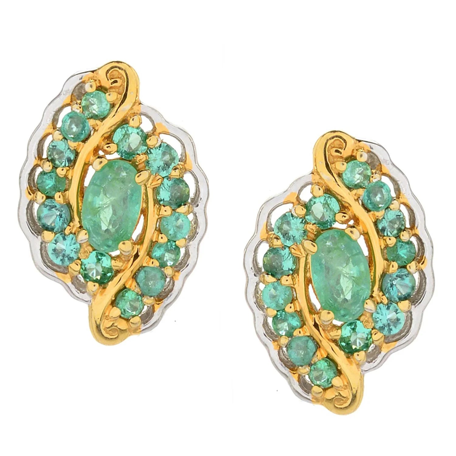 Gems en Vogue 1.12ctw Grizzly Emerald Halo Stud Earrings