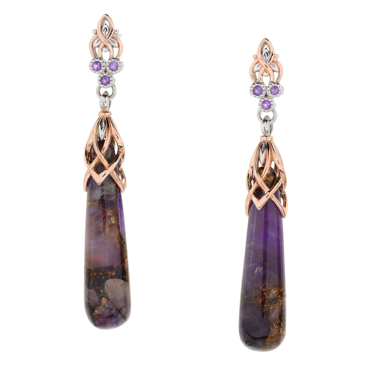 Gems en Vogue Amethyst Bronze Drop Earrings