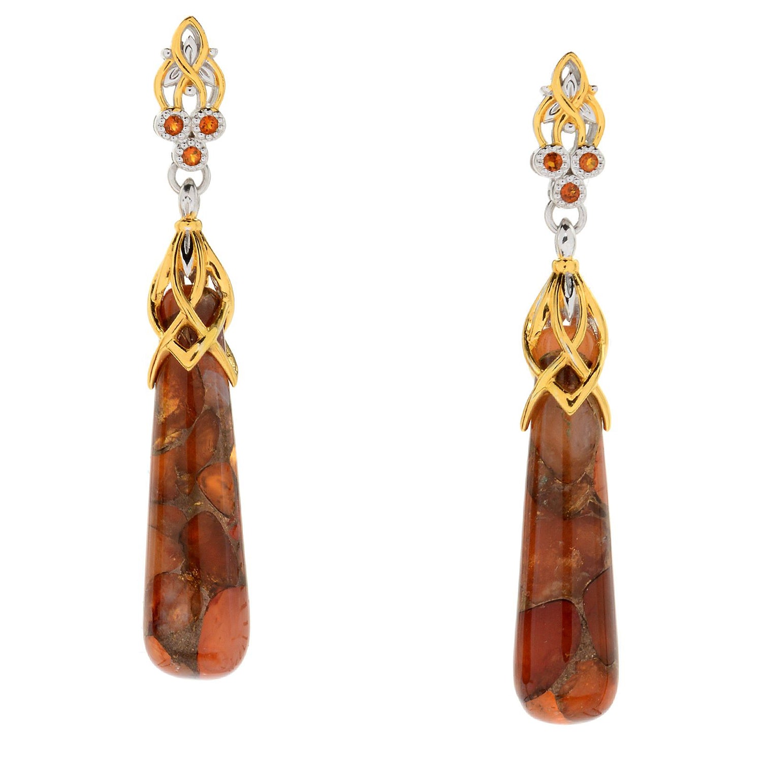 Gems en Vogue Carnelian & Madeira Citrine Bronze Drop Earrings