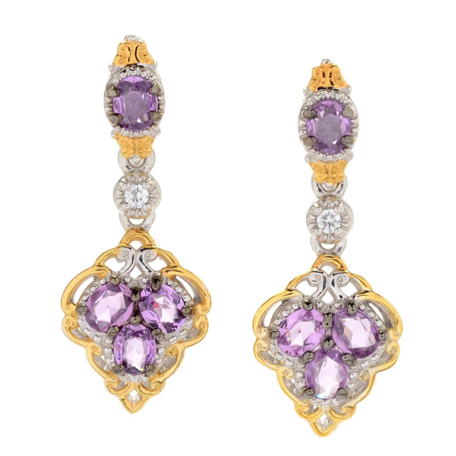 Gems en Vogue 2.10ctw Purple Pastel Sapphire & White Zircon Drop Earrings