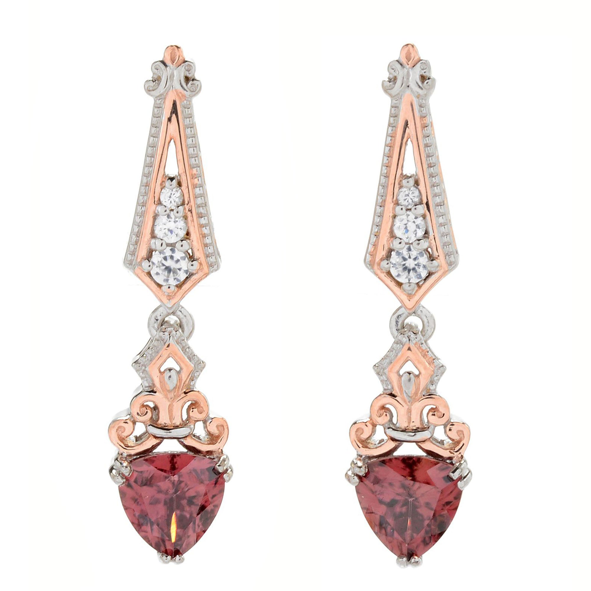Gems en Vogue 18K Palladium Silver 2.45ctw Rose Zircon & White Zircon Drop Earrings