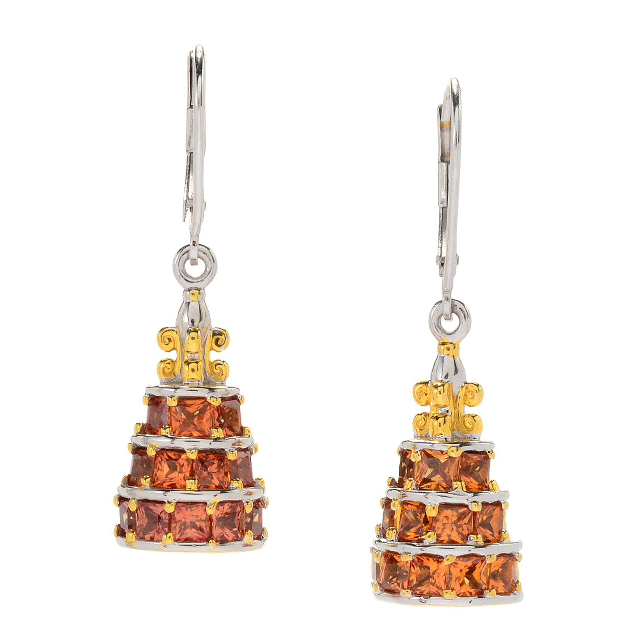 Gems en Vogue 24K Palladium Silver 3.60ctw Orange Sapphire Tiered Earrings