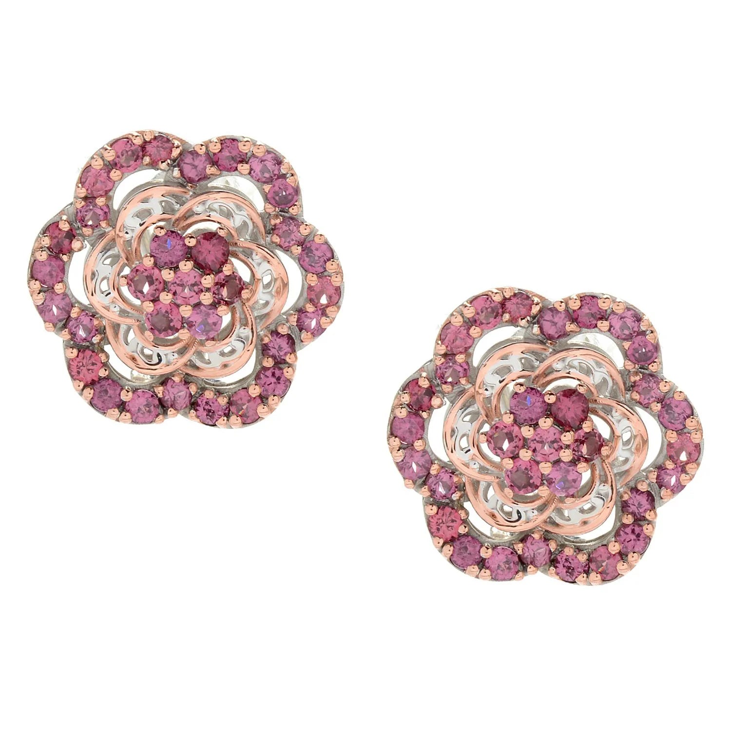 Gems en Vogue 3.38ctw Rose Garnet Flower Cluster Stud Earrings