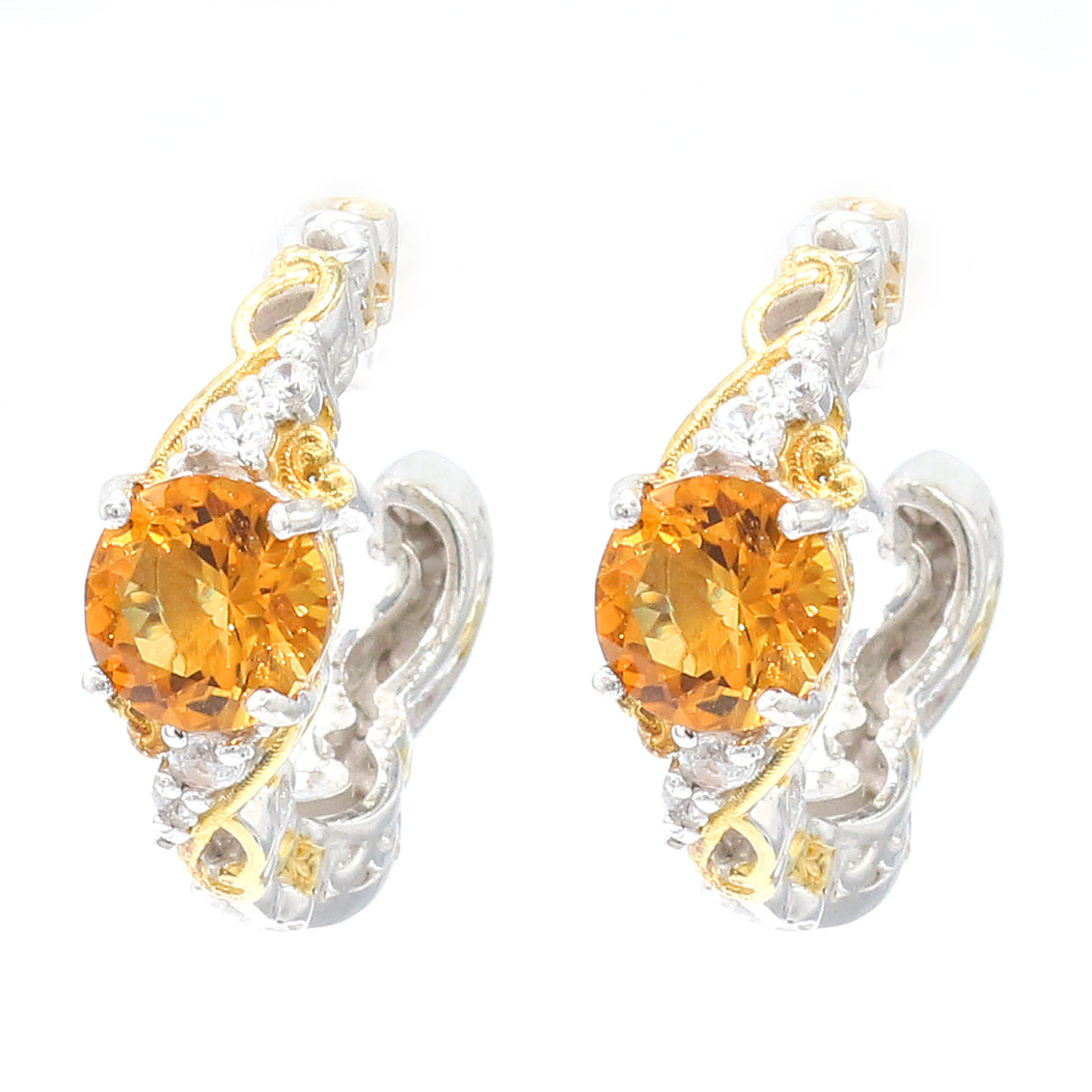 Gems en Vogue 2.76ctw Citrine & White Zircon Hoop Earrings