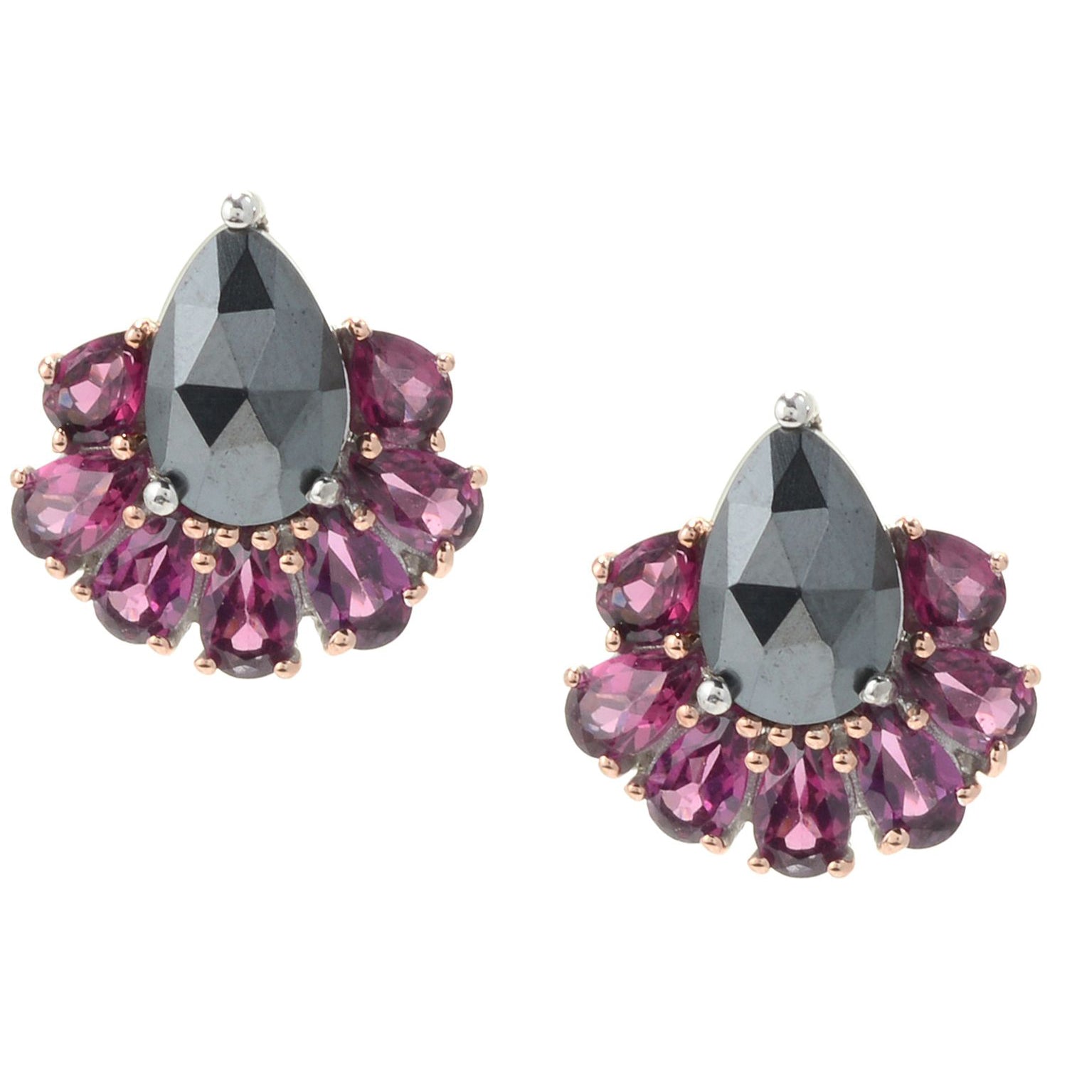 Gems en Vogue 18K Palladium Silver Hematite & Rhodolite Garnet Stud Earrings