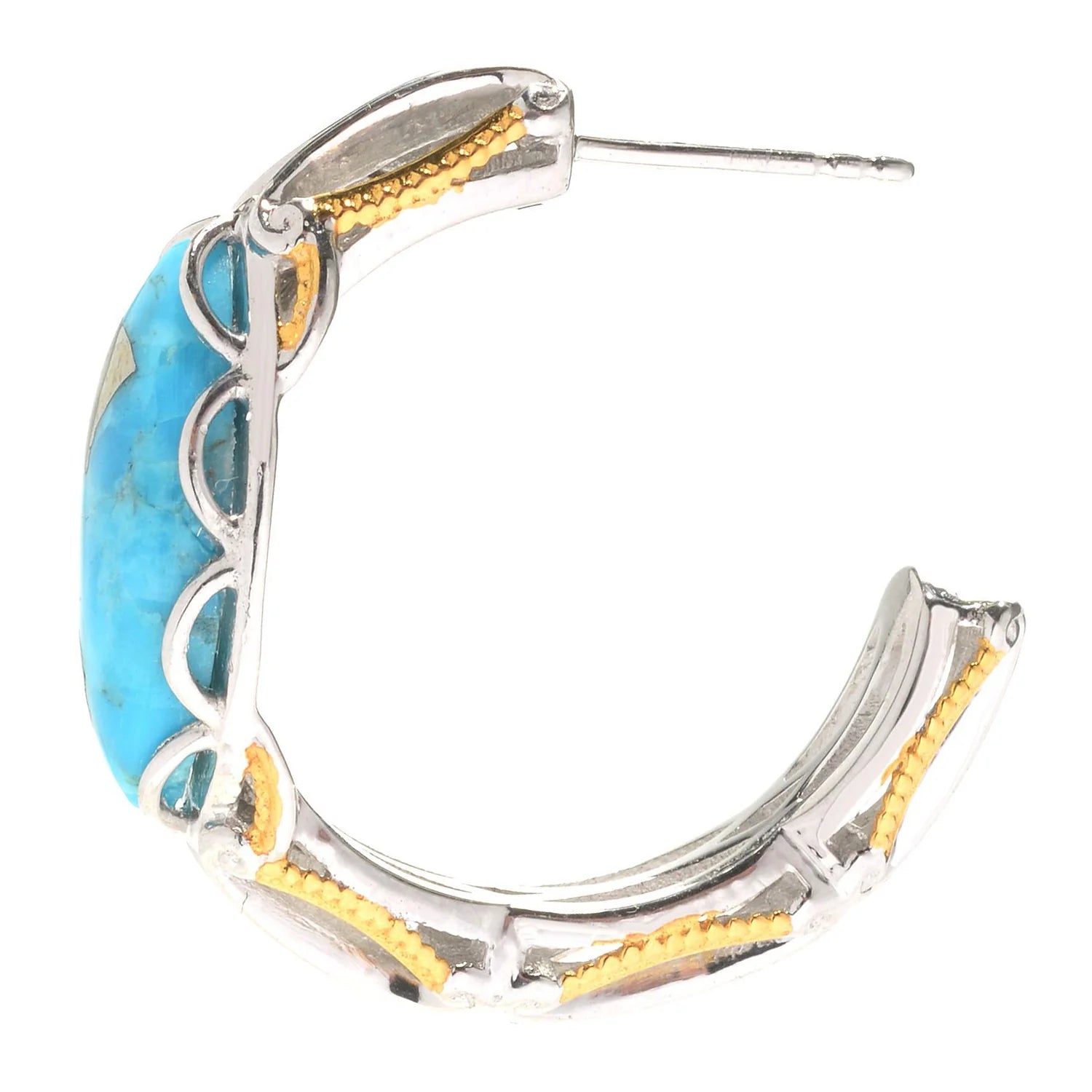 Gems en Vogue Marquise Shaped Pyrite Turquoise J-Hoop Earrings