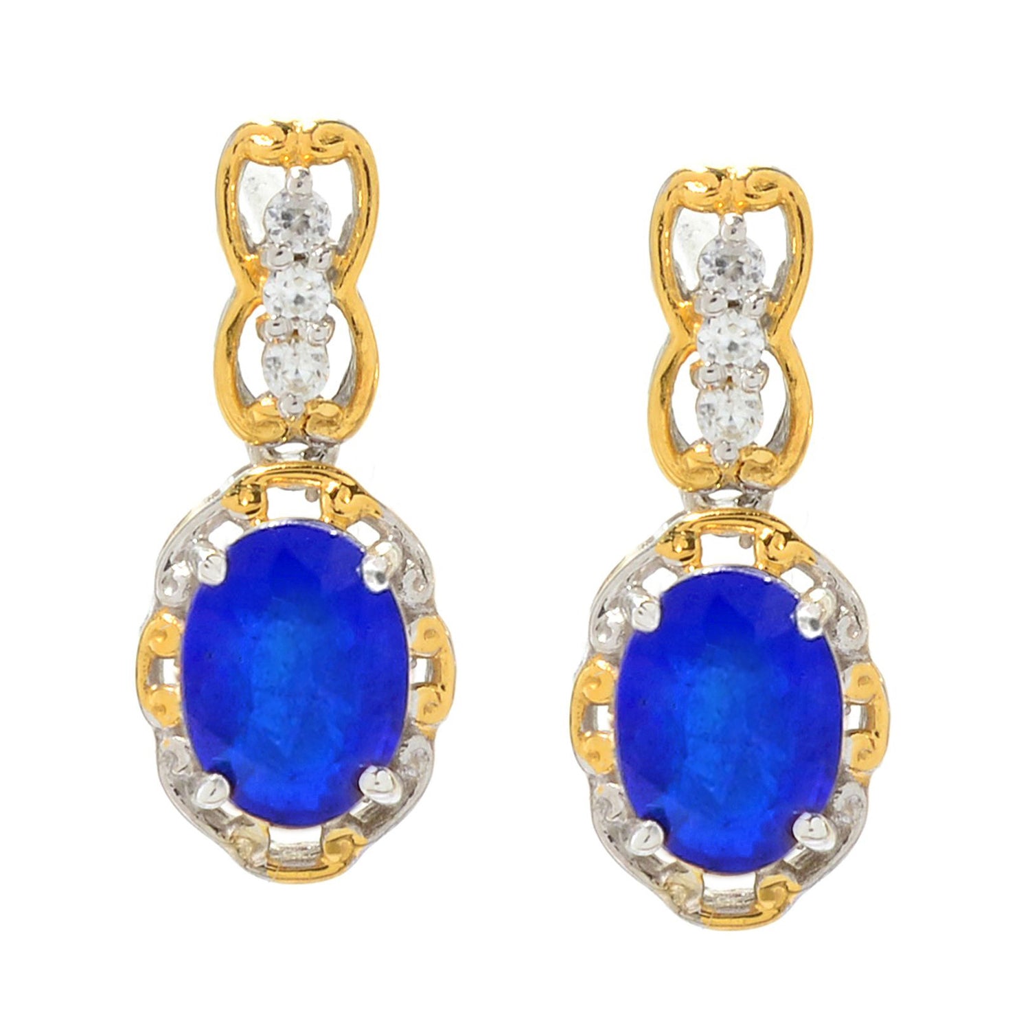 Gems en Vogue 24K Palladium Silver 1.88ctw Cobalt Blue Spinel & White Zircon Drop Earrings