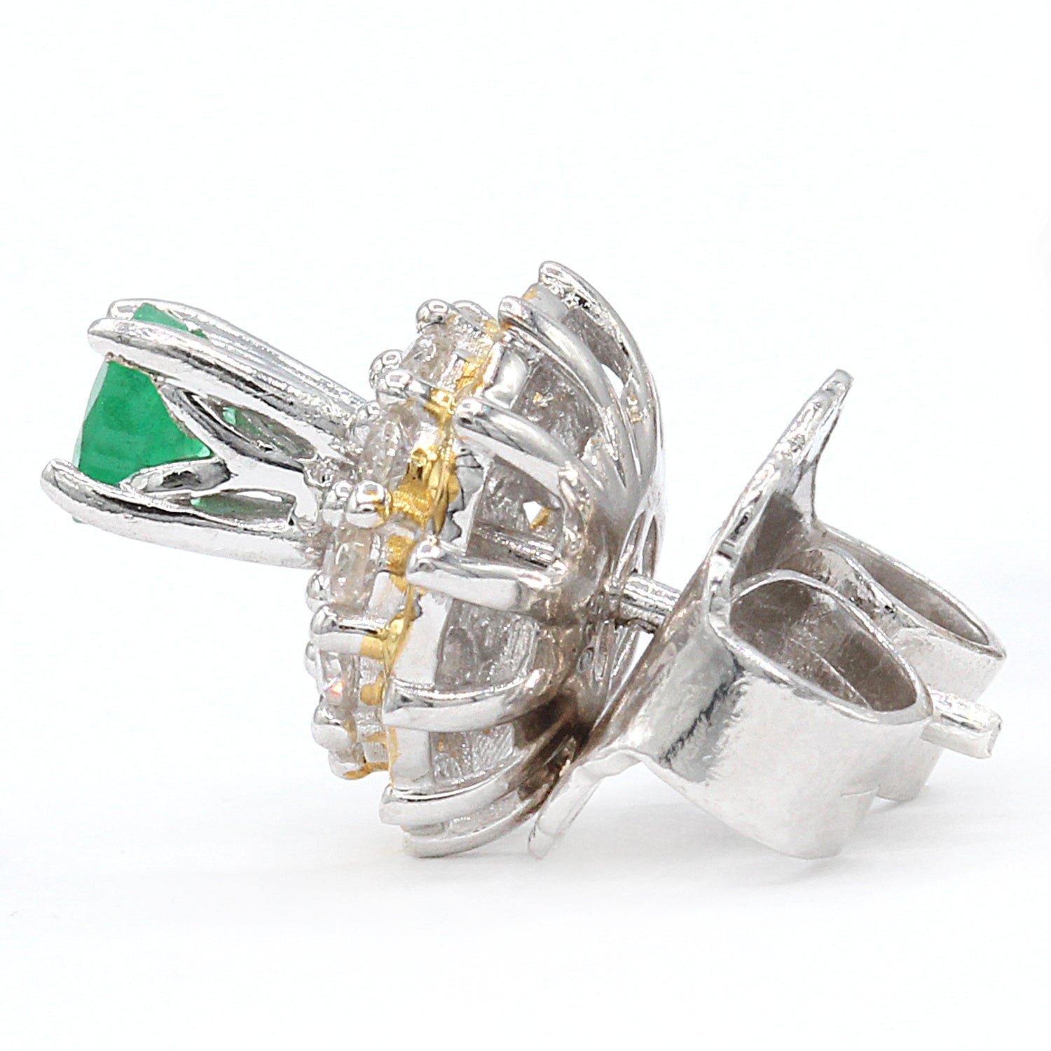 Gems en Vogue 1.05ctw Grizzly Emerald & White Zircon Halo Jackets Stud Earrings