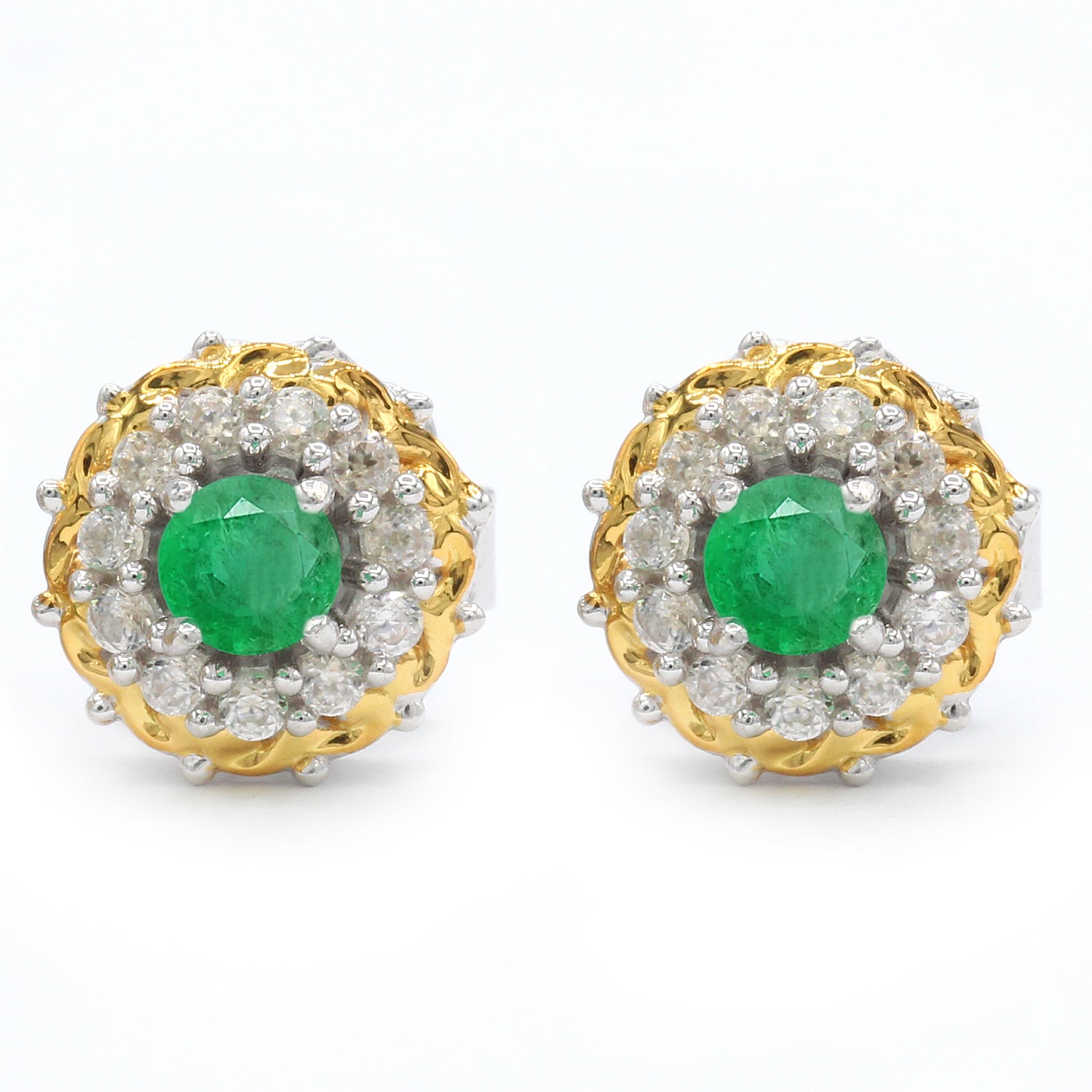 Gems en Vogue 1.05ctw Grizzly Emerald & White Zircon Halo Jackets Stud Earrings