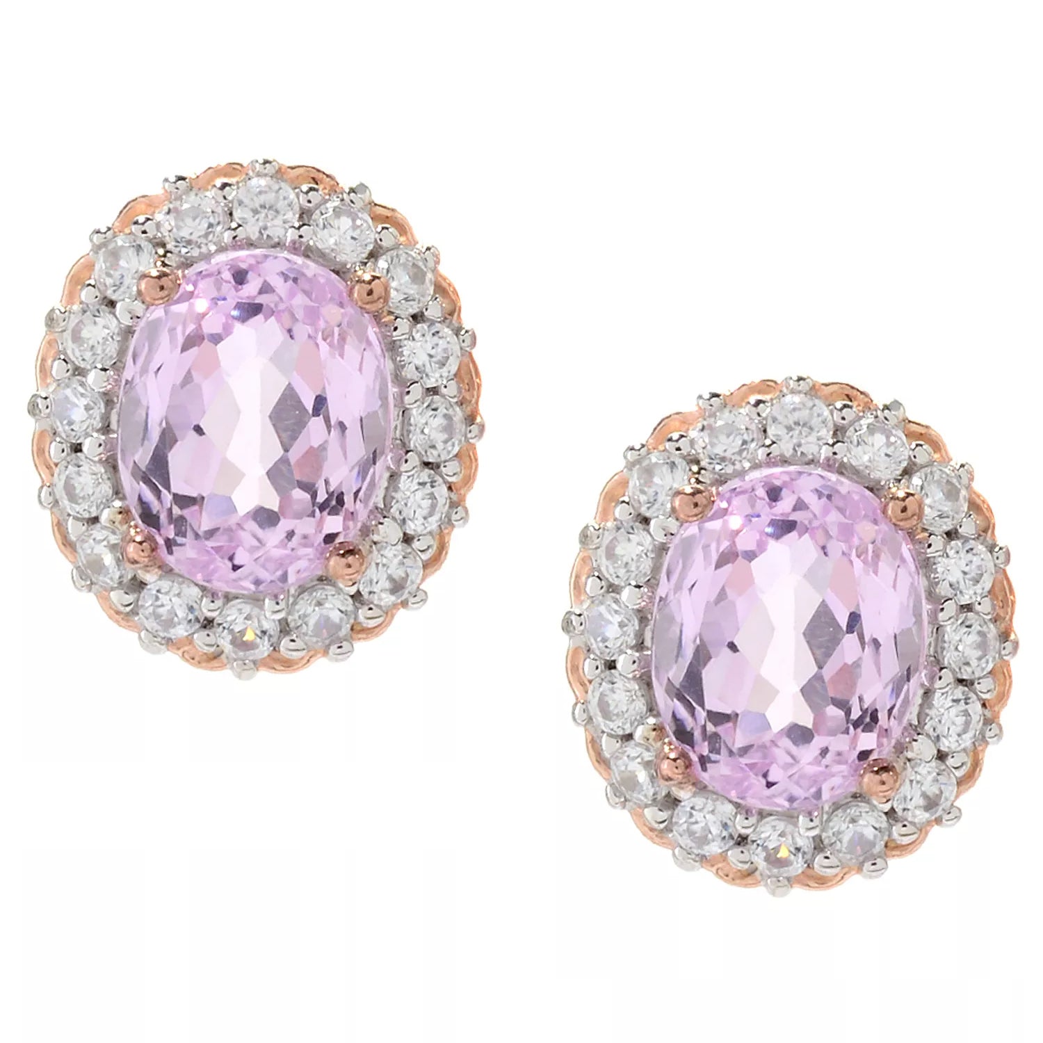 Gems en Vogue 5.18ctw Kunzite & White Zircon Halo Stud Earrings