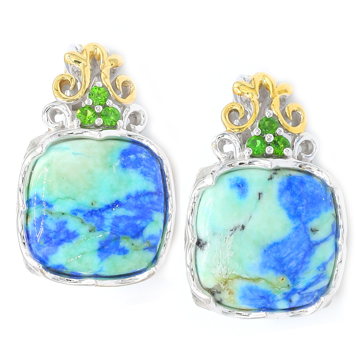 Gems en Vogue Azurite Turquoise & Chrome Diopside Earrings