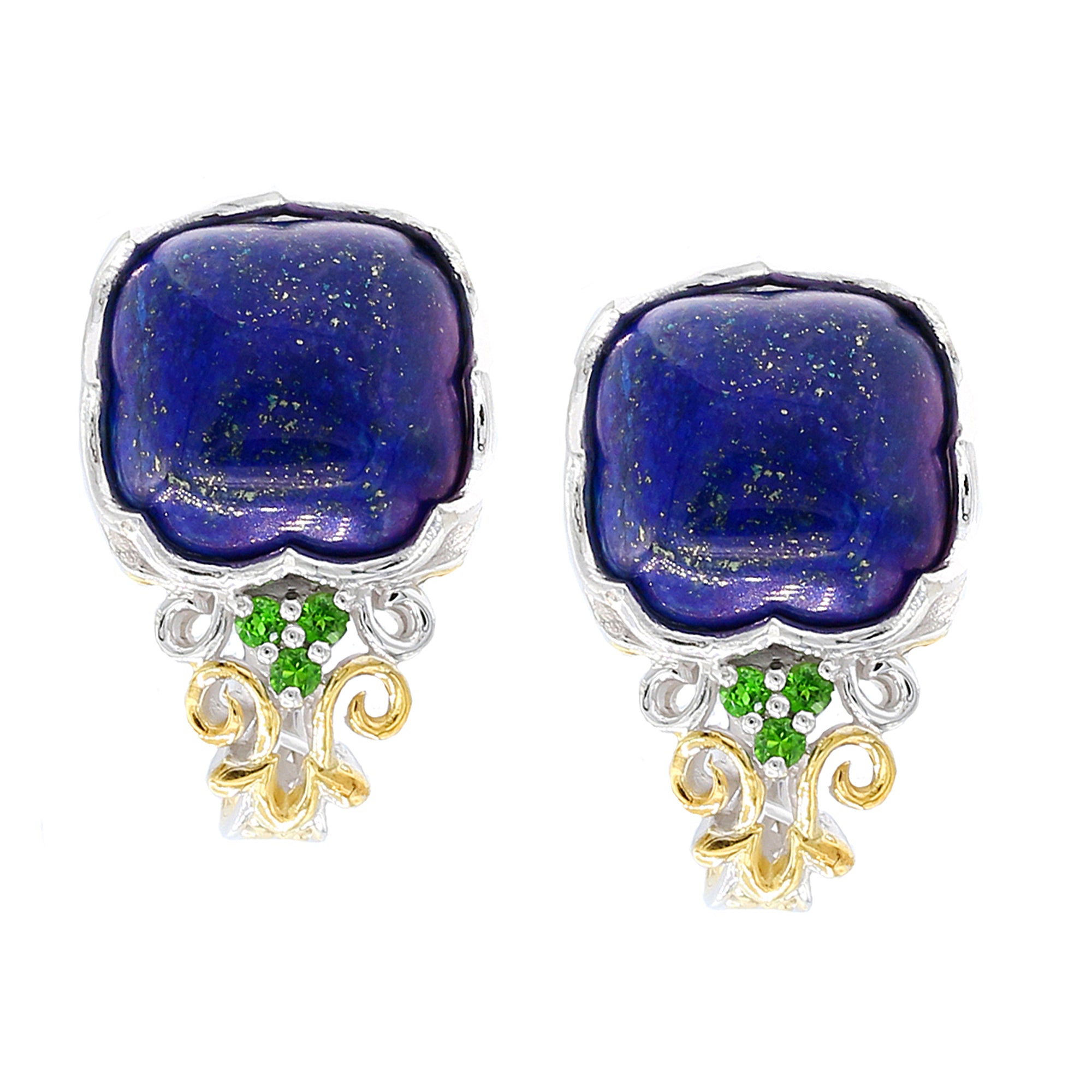 Gems en Vogue 24K Palladium Silver Lapis & Chrome Diopside Earrings