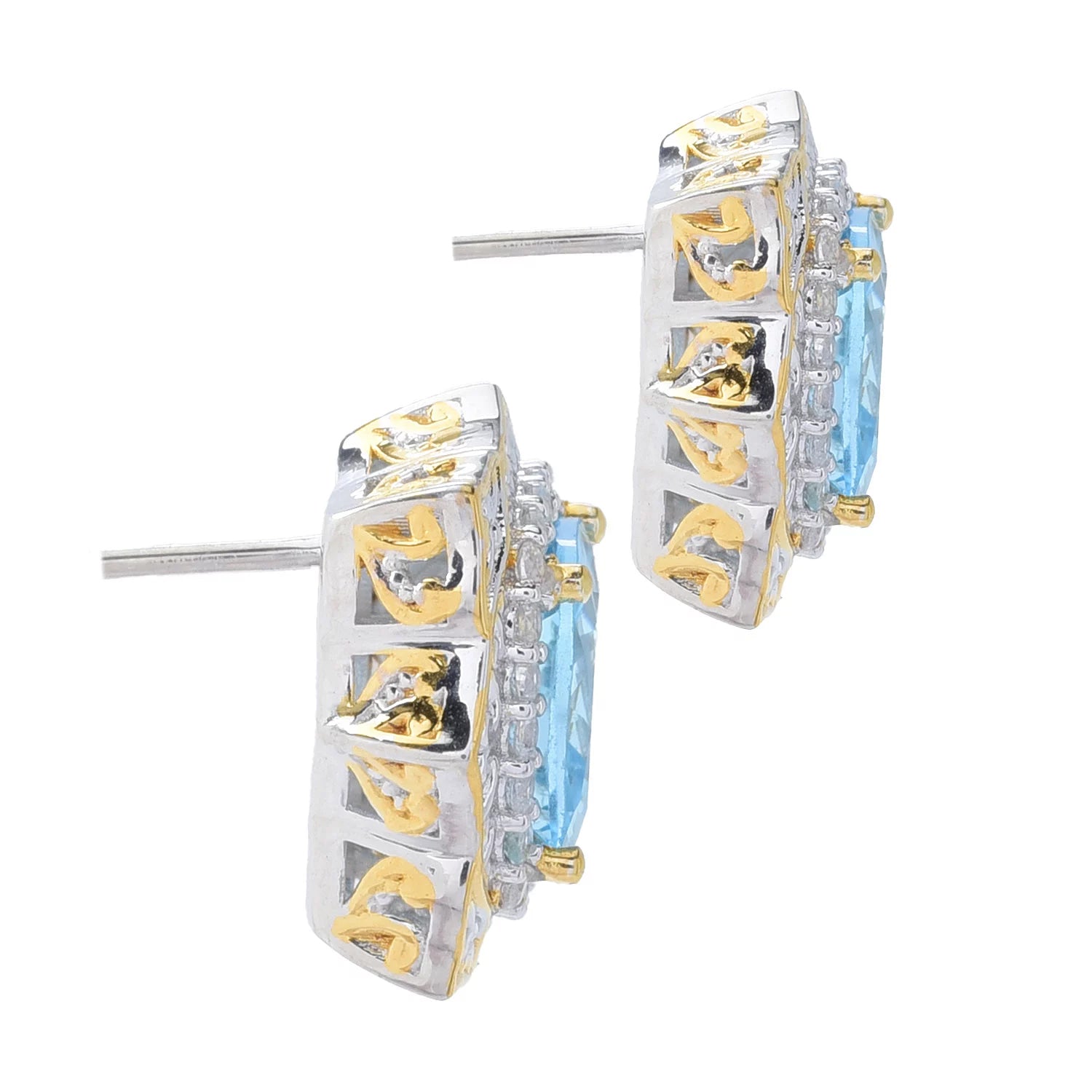 Gems en Vogue 11.96ctw Blue Topaz & White Zircon Halo Stud Earrings