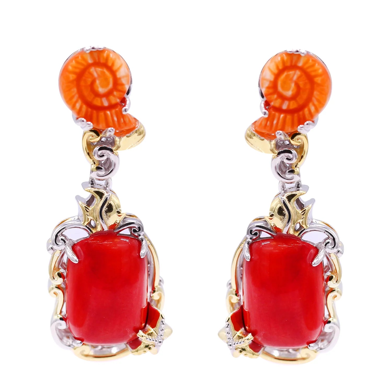 Gems en Vogue Red Coral & Spiny Oyster Sealife Earrings