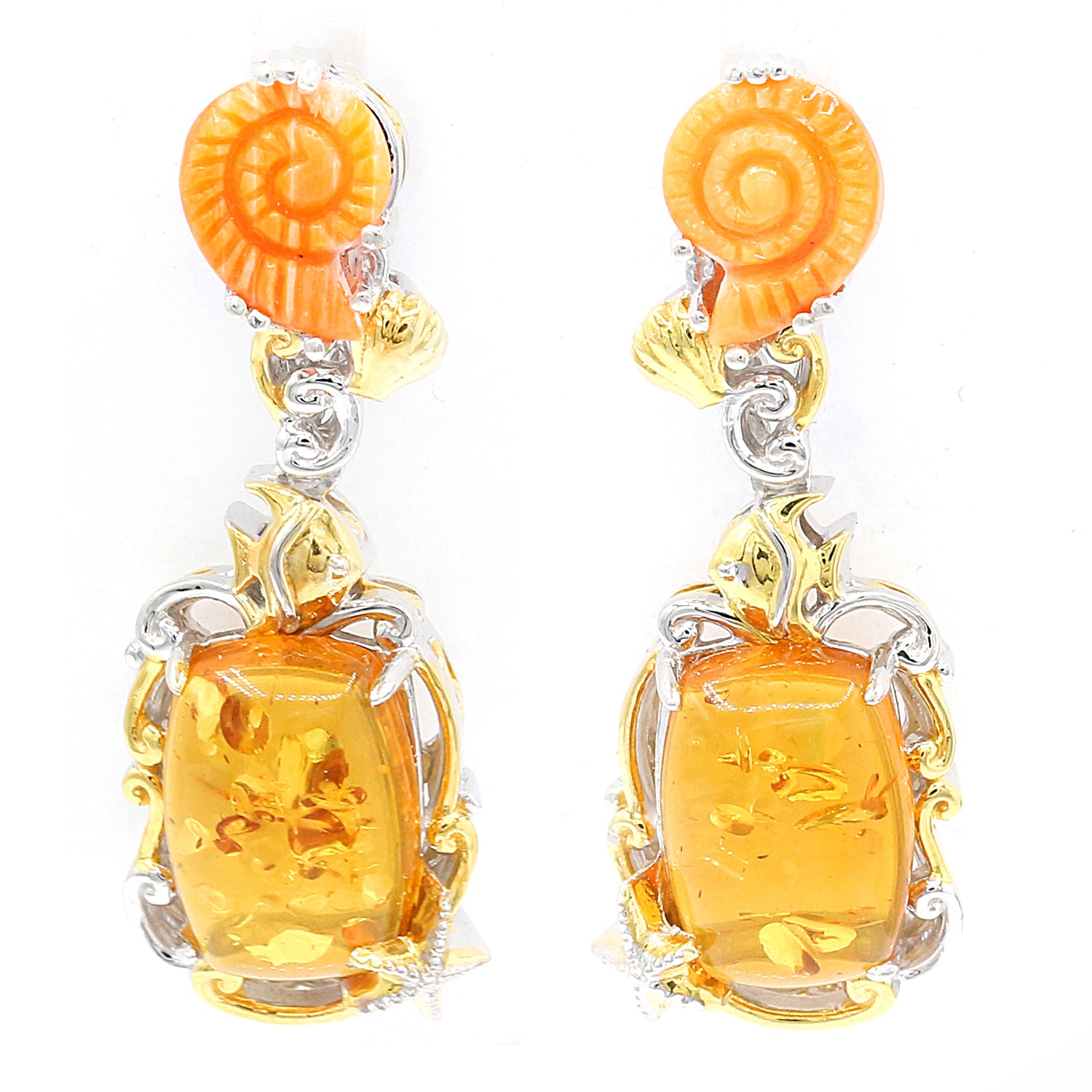 Gems en Vogue Yellow Amber & Spiny Oyster Shell Drop Earrings