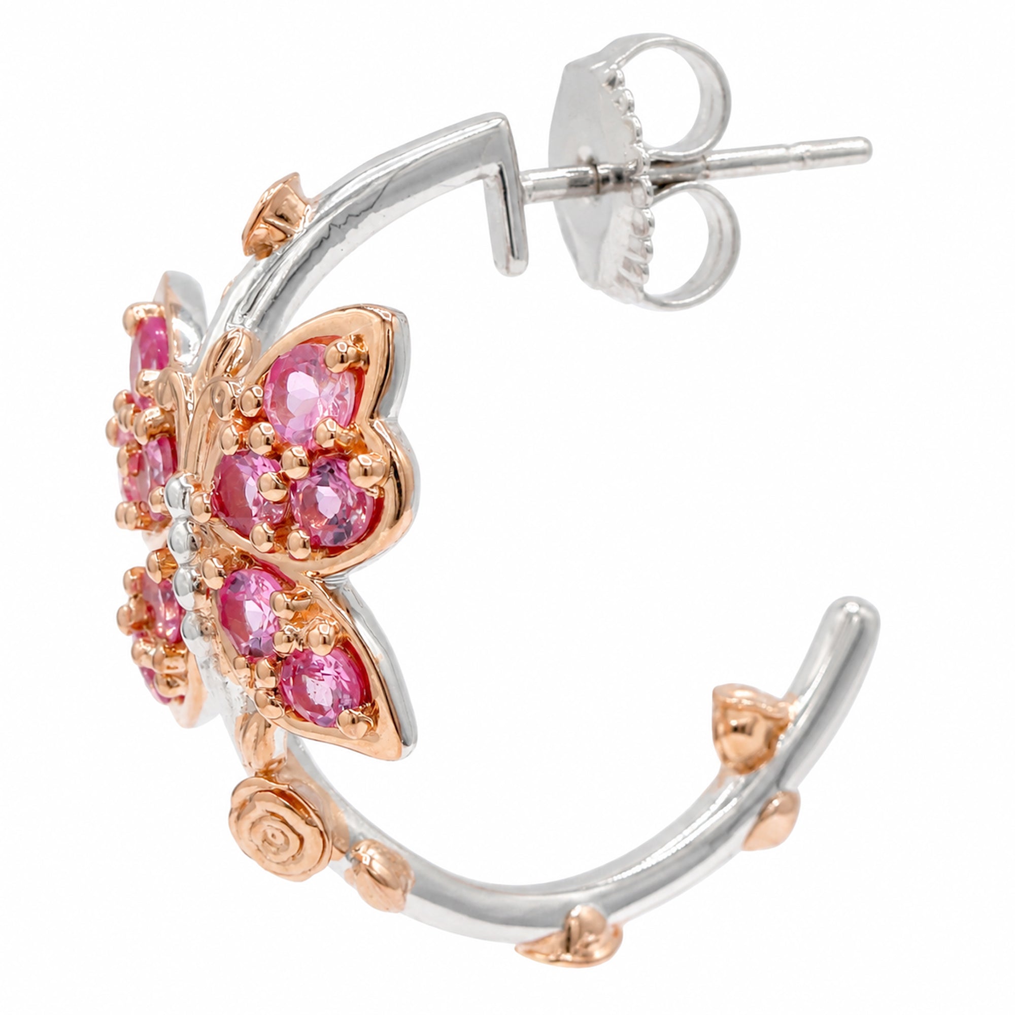 Gems en Vogue 18K Palladium Silver 2.82ctw Pink Spinel Butterfly Hoop Earrings