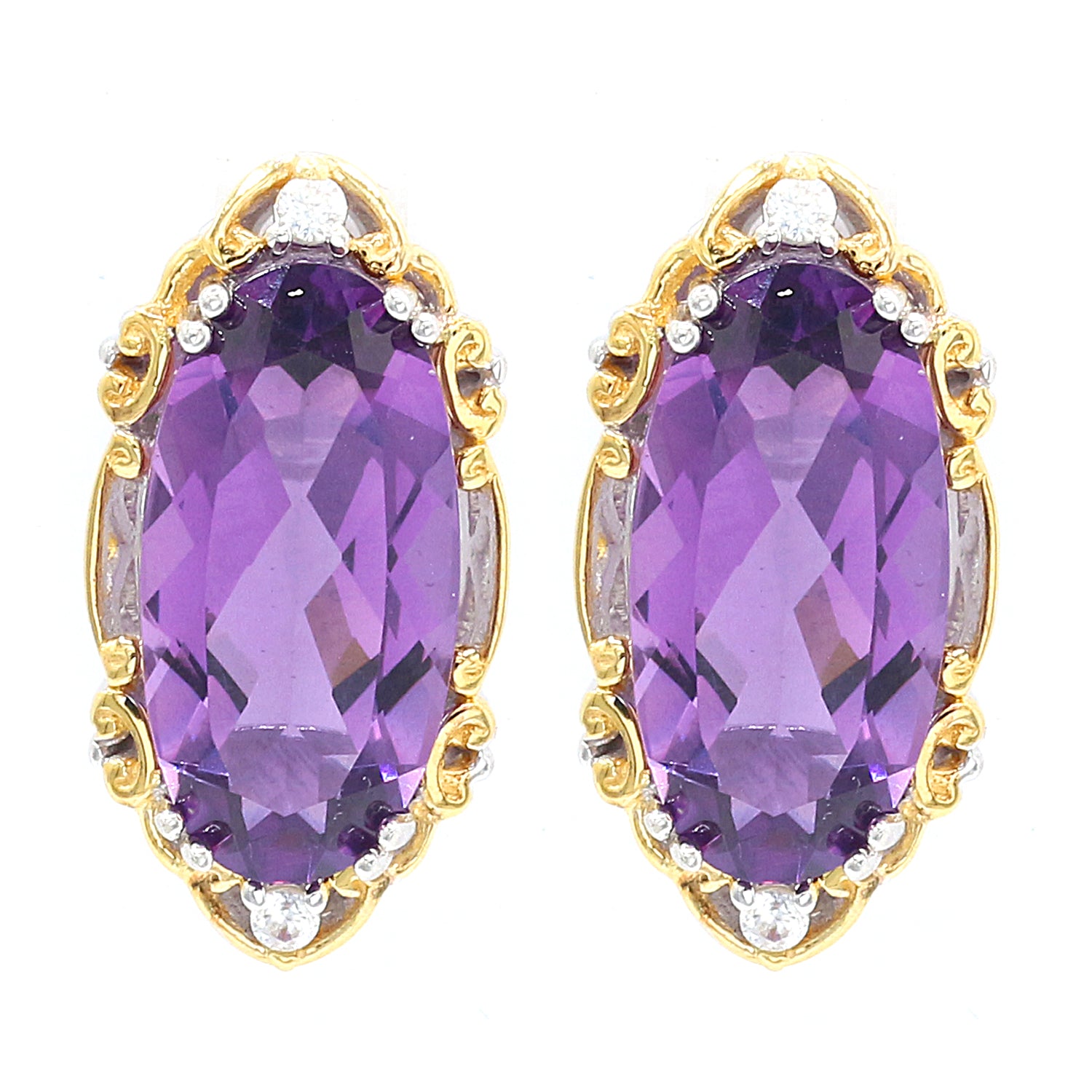 Gems en Vogue 10.16ctw Ametista Amethyst & White Zircon Stud Earrings