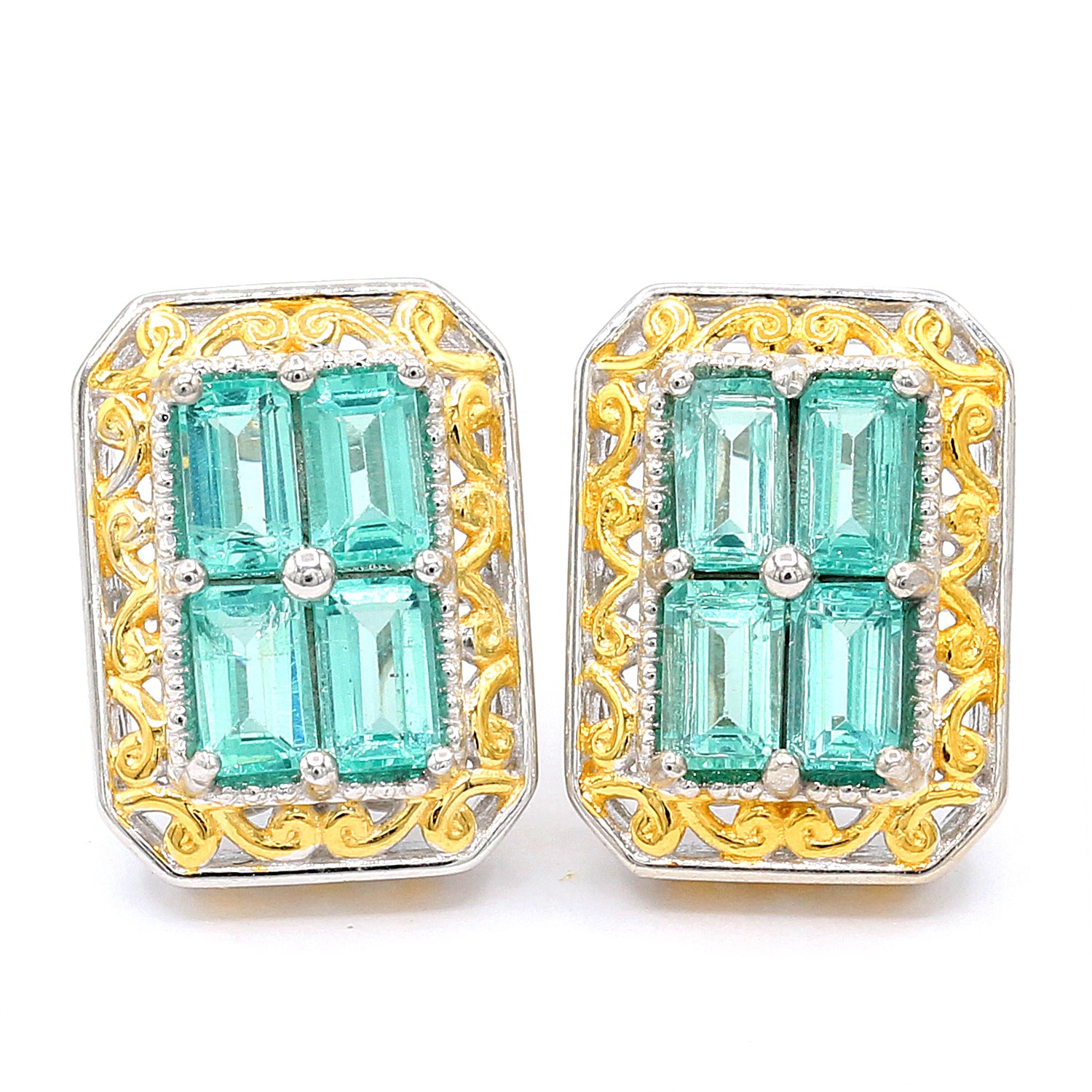 Gems en Vogue 2.56ctw Octagon Dauphin Apatite Stud Earrings