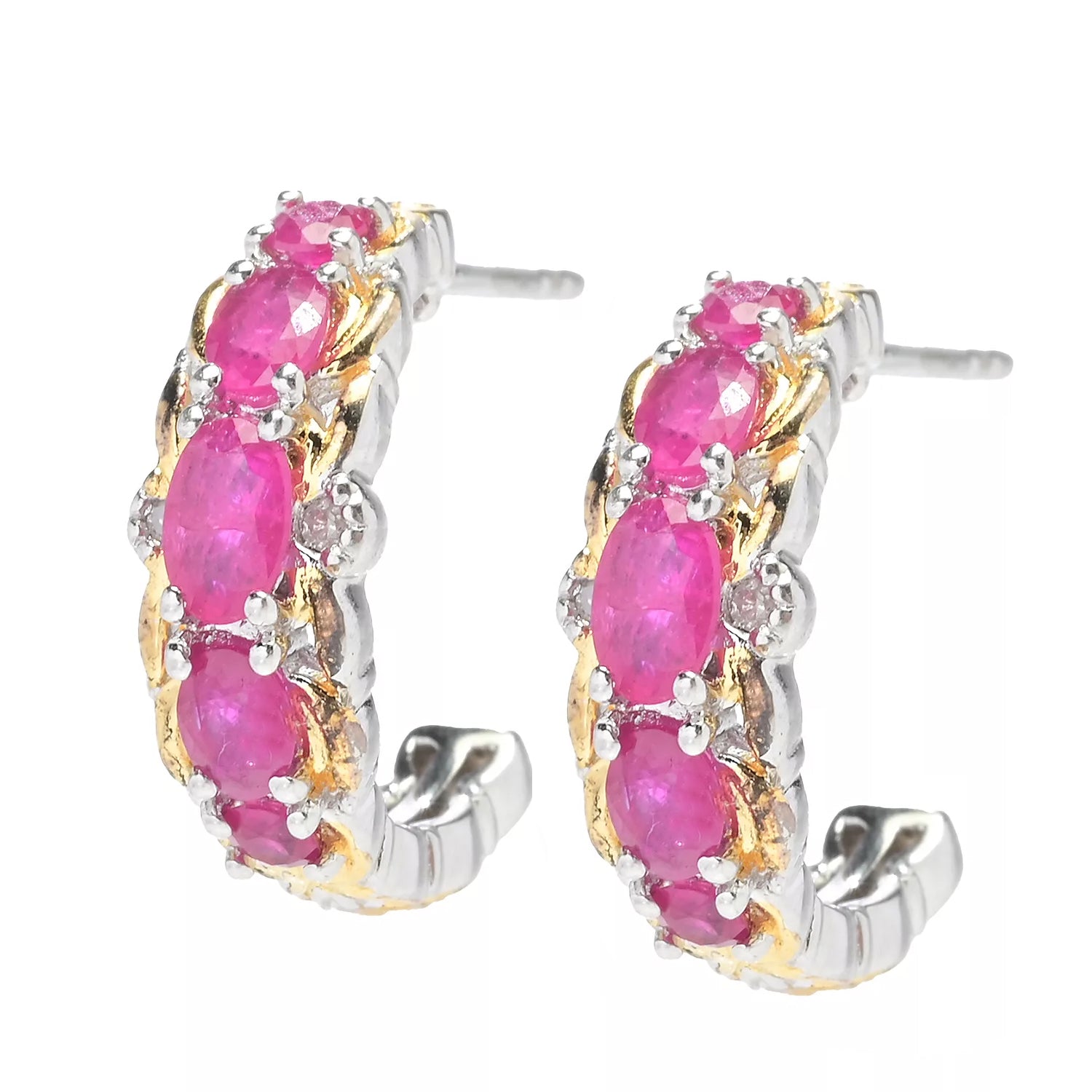 Gems en Vogue 2.00ctw Ruby & Diamond Hoop Earrings