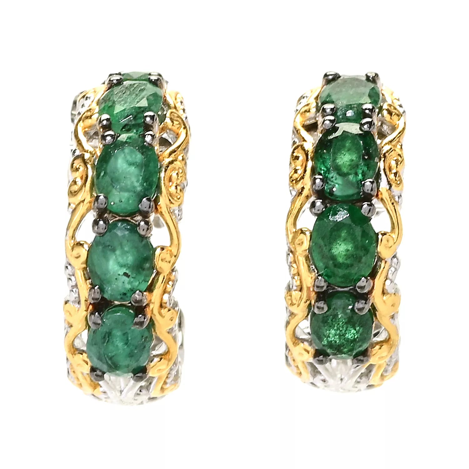 Gems en Vogue 1.70ctw Grizzly Emerald Hoop Earrings