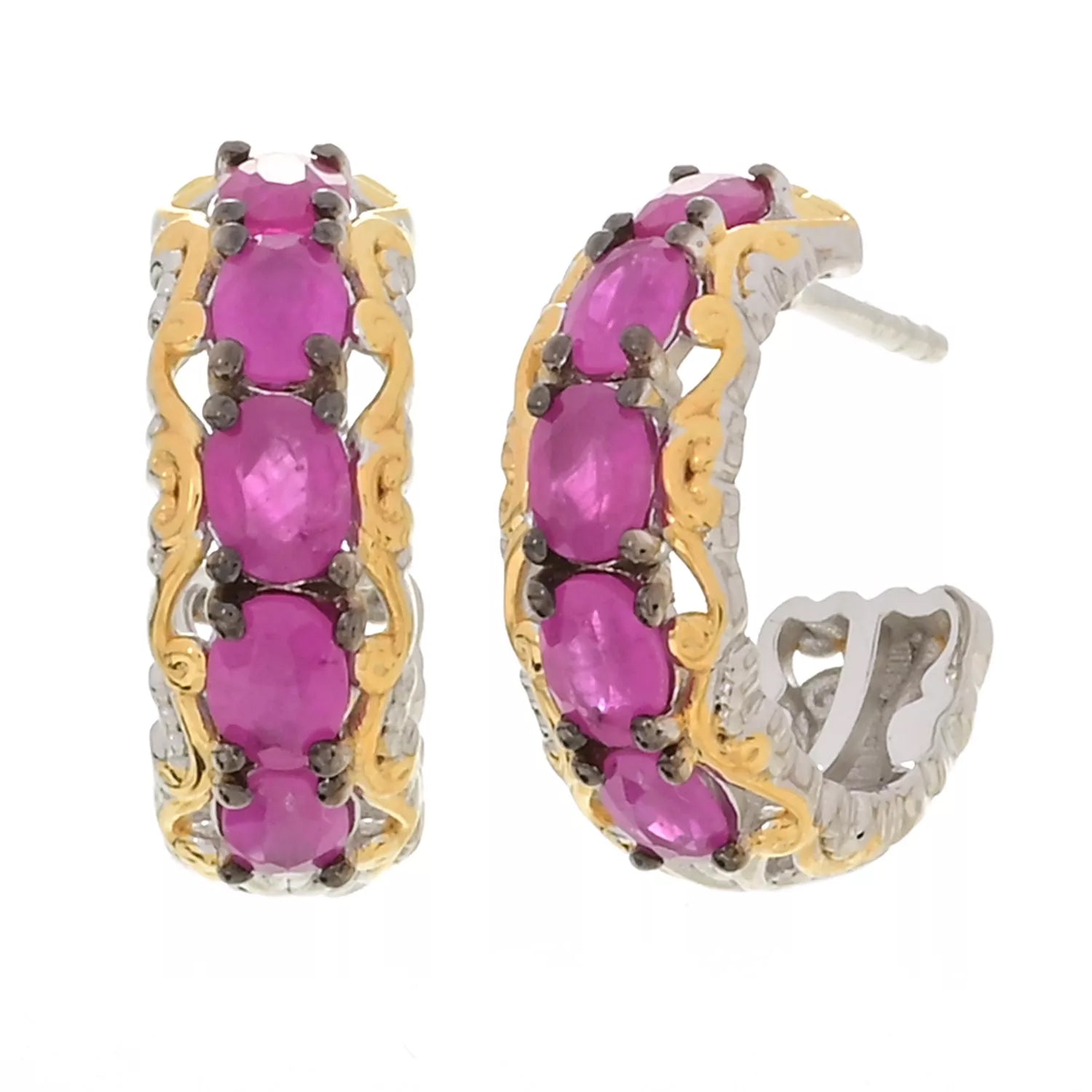 Gems en Vogue 2.20ctw Burmese Ruby Hoop Earrings