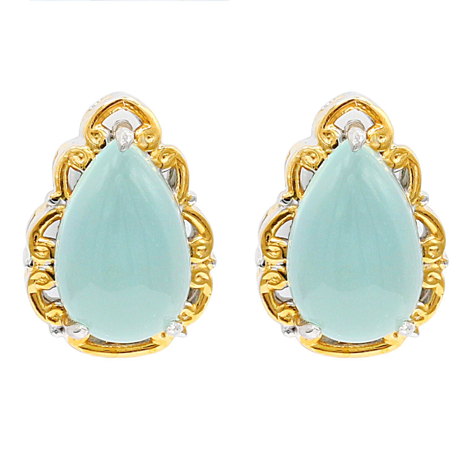 Gems en Vogue Pearshaped Seaform Chalcedony Stud Earrings