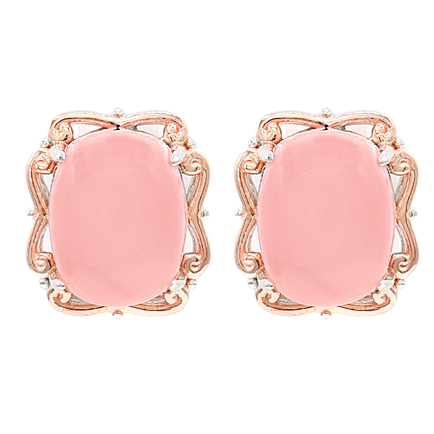 Gems en Vogue Cushion Rose Chalcedony Stud Earrings