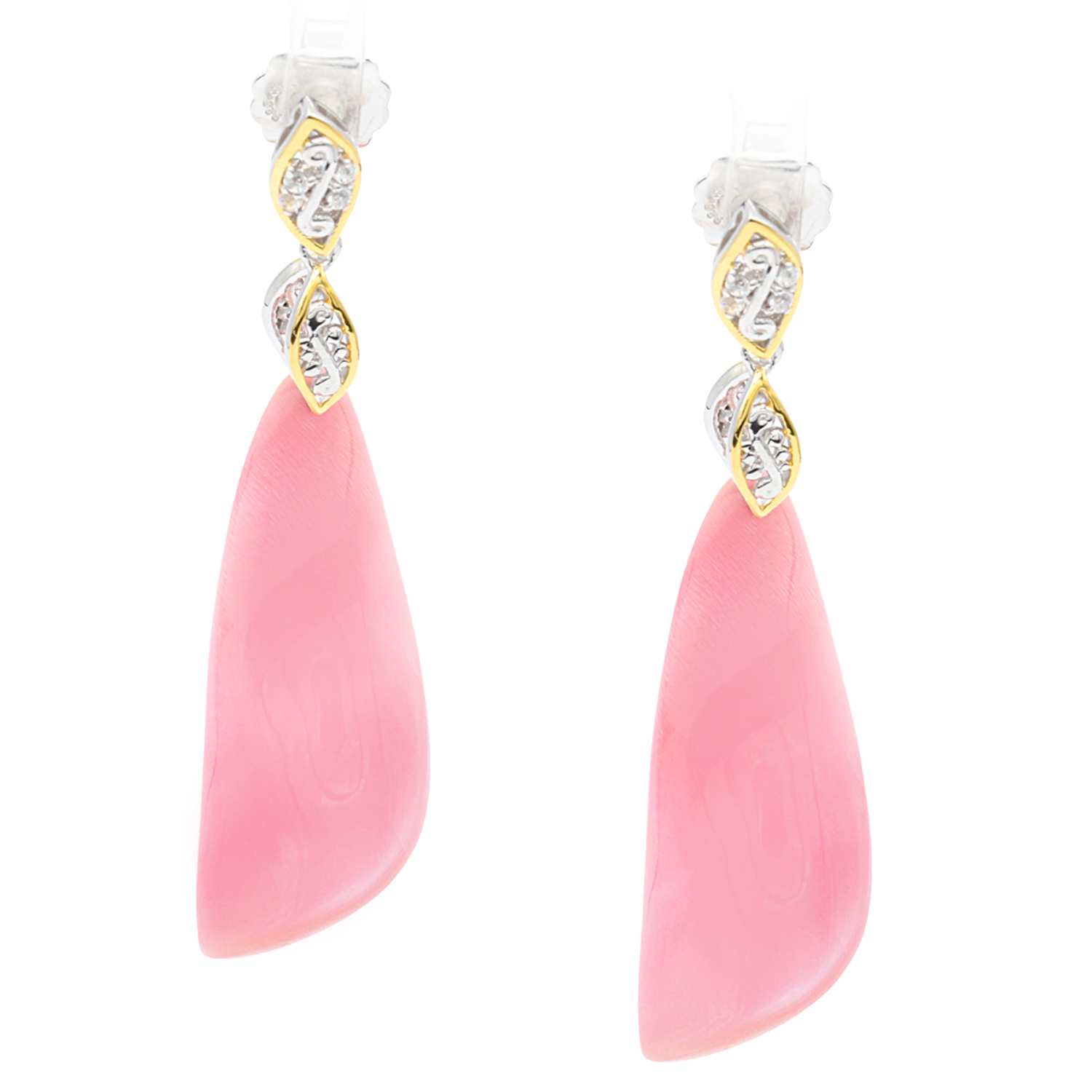 Gems en Vogue Pink Conch Shell & White Zircon Drop Earrings