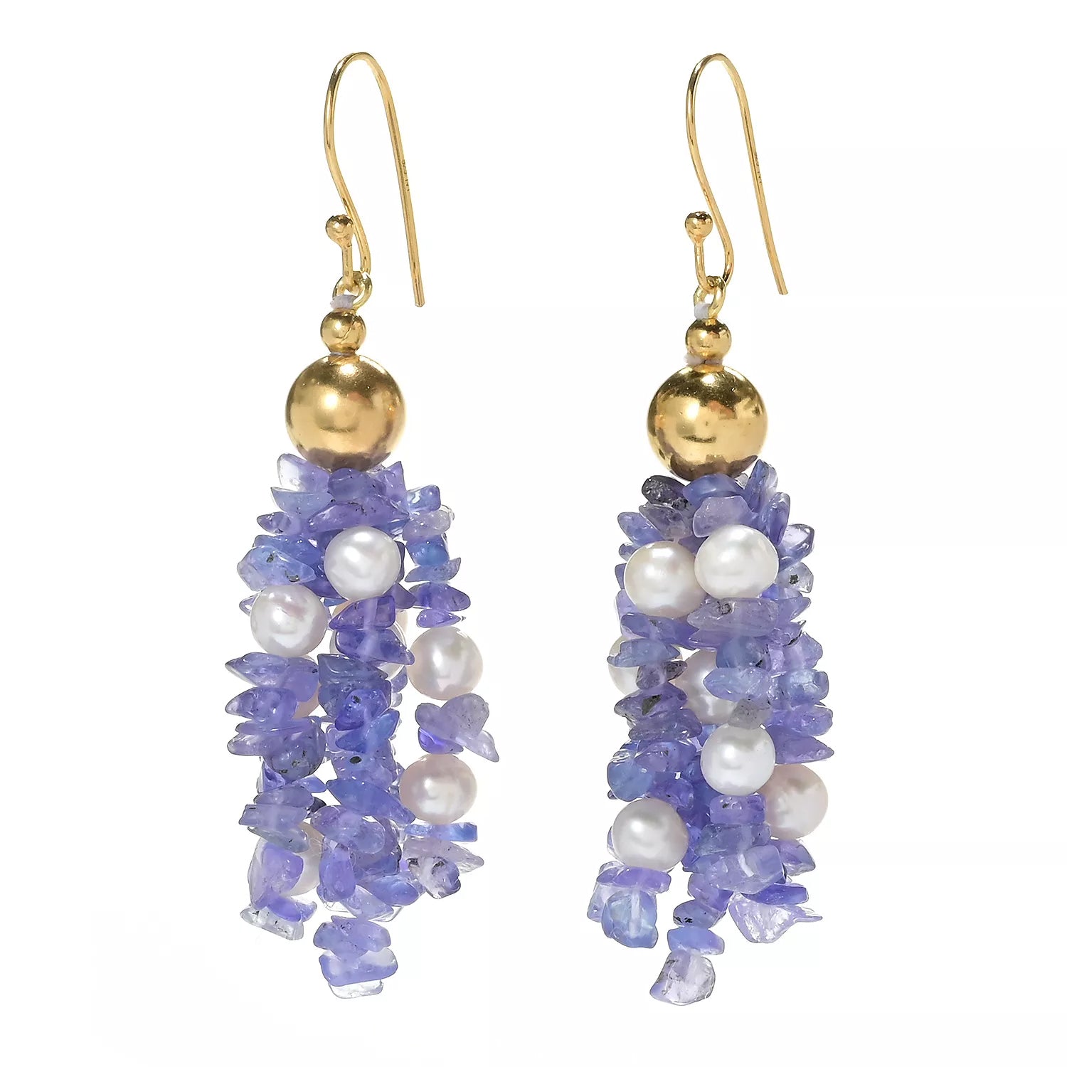Gems en Vogue Tanzanite & Cultured Pearl Tumbled Bead Drop Earrings