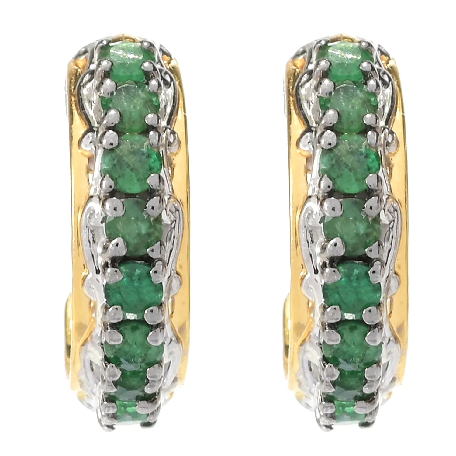 Gems en Vogue 0.64ctw Grizzly Emerald Hoop Earrings