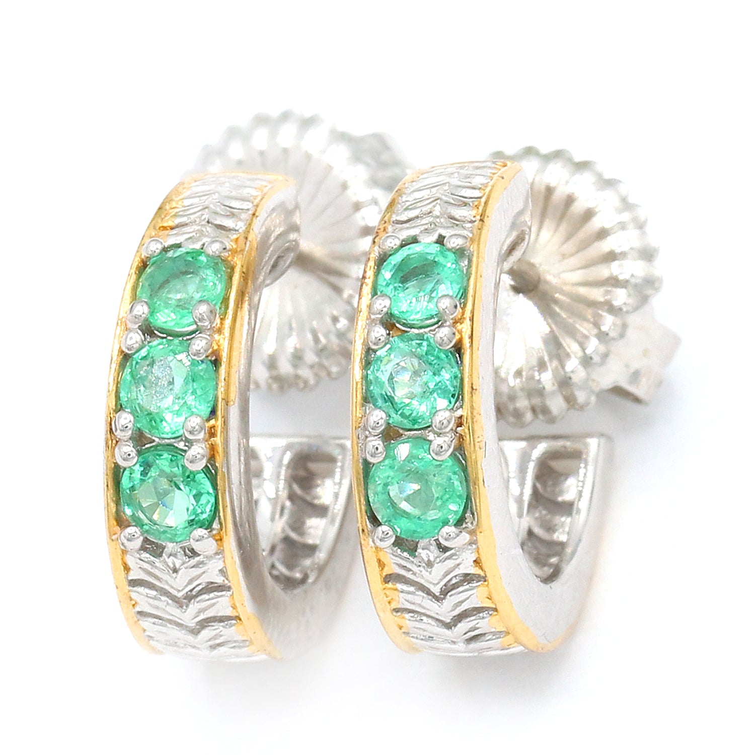 Gems en Vogue 0.66ctw Grizzly Emerald Hoop Earrings