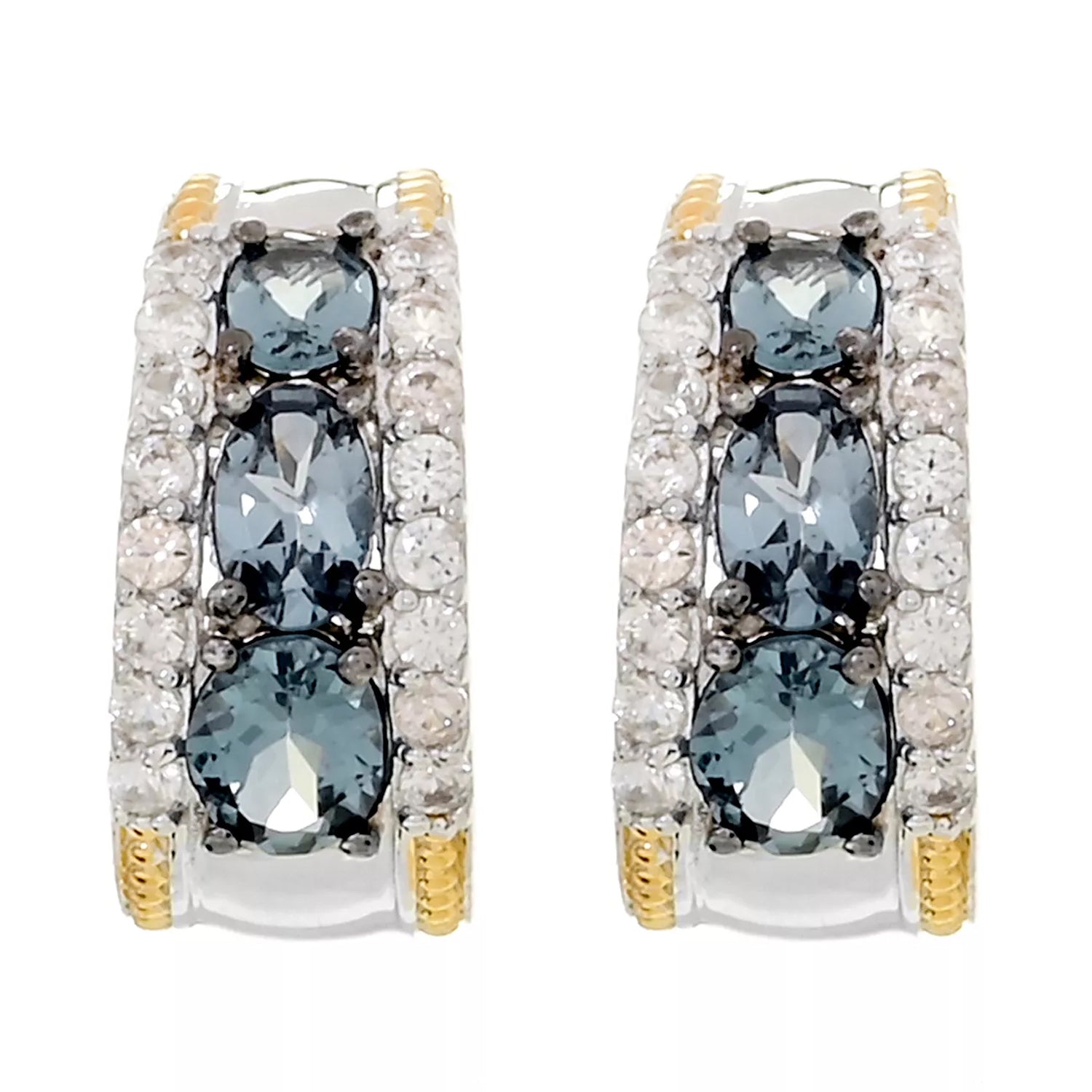 Gems en Vogue 2.33ctw Grey Spinel & White Zircon Hoop Earrings