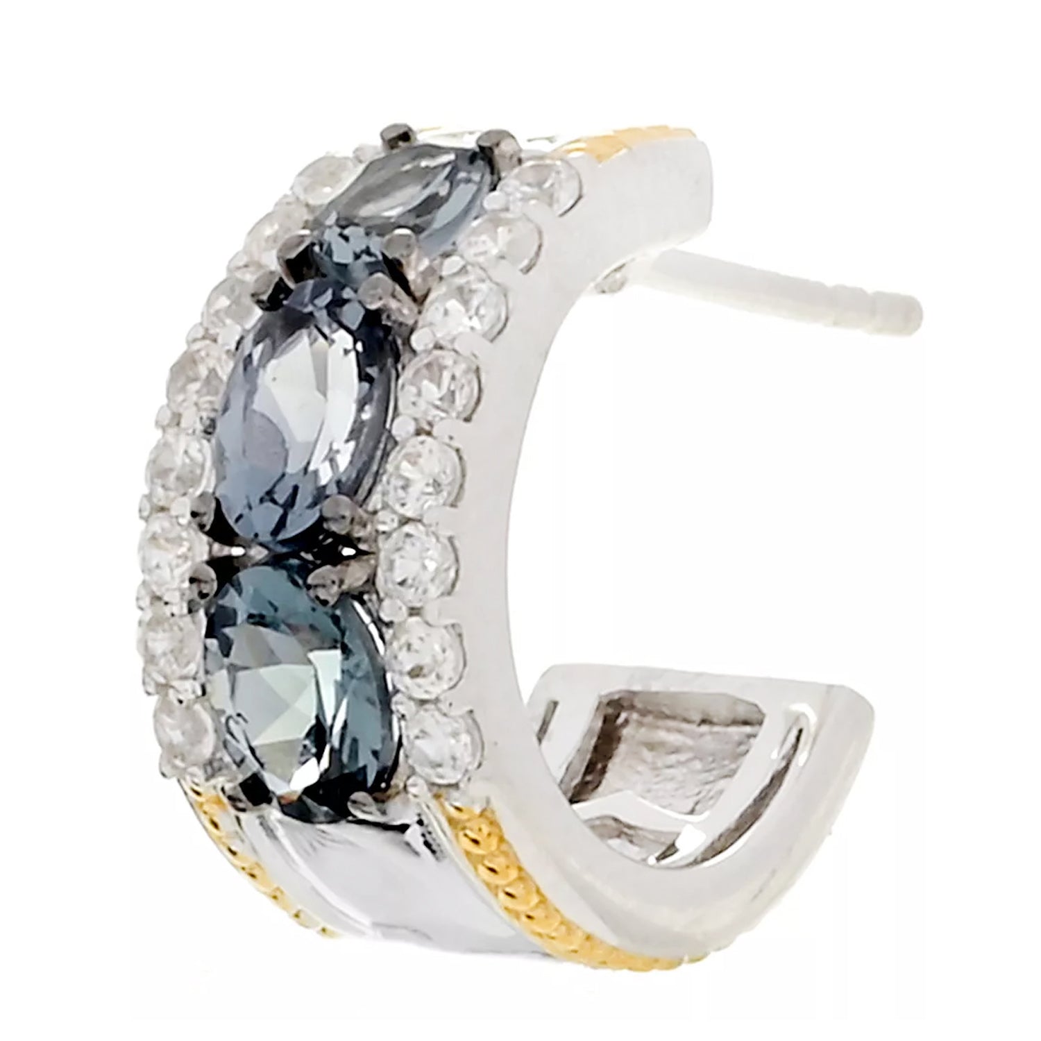 Gems en Vogue 2.33ctw Grey Spinel & White Zircon Hoop Earrings