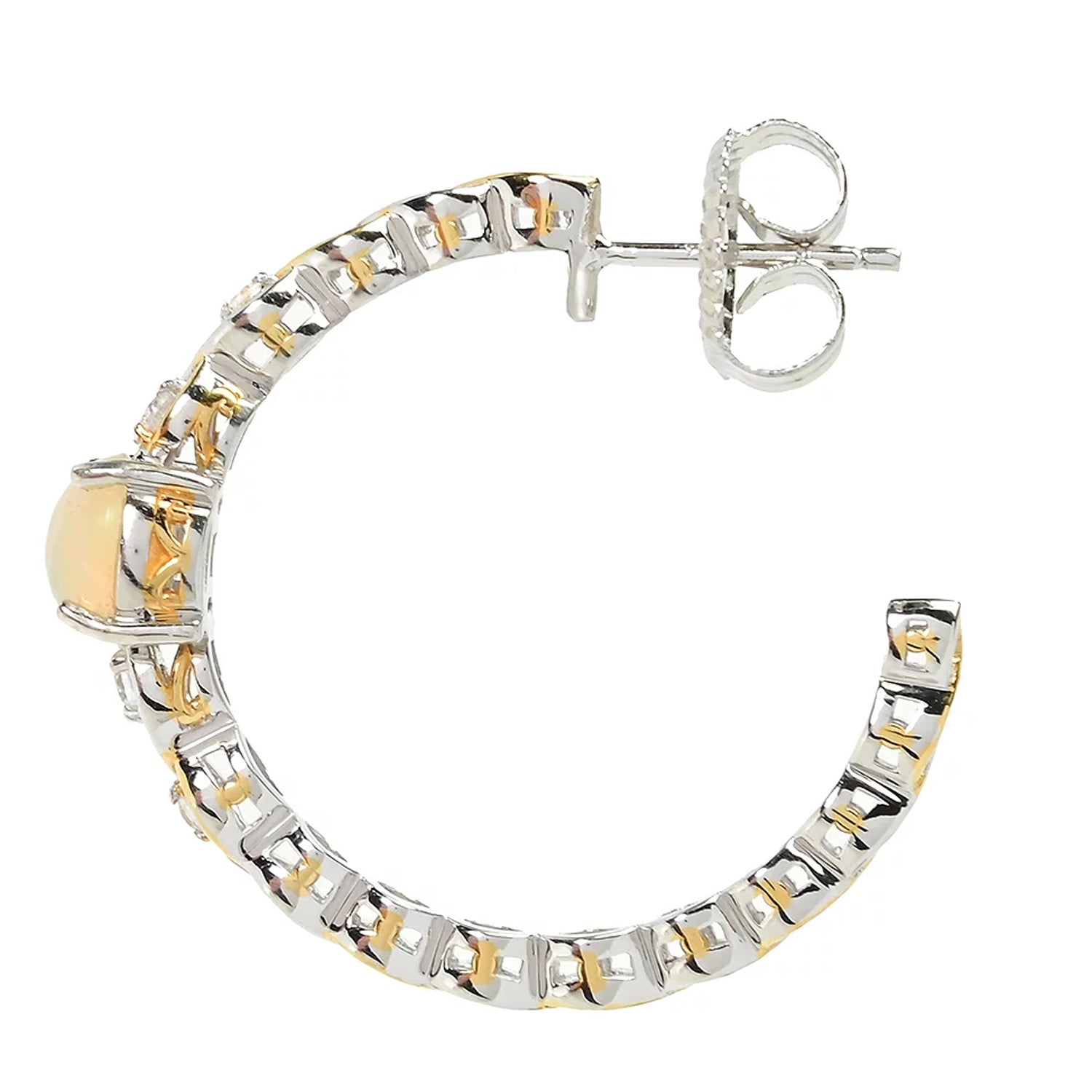 Gems en Vogue Ethiopian Opal & White Zircon Hoop Earrings