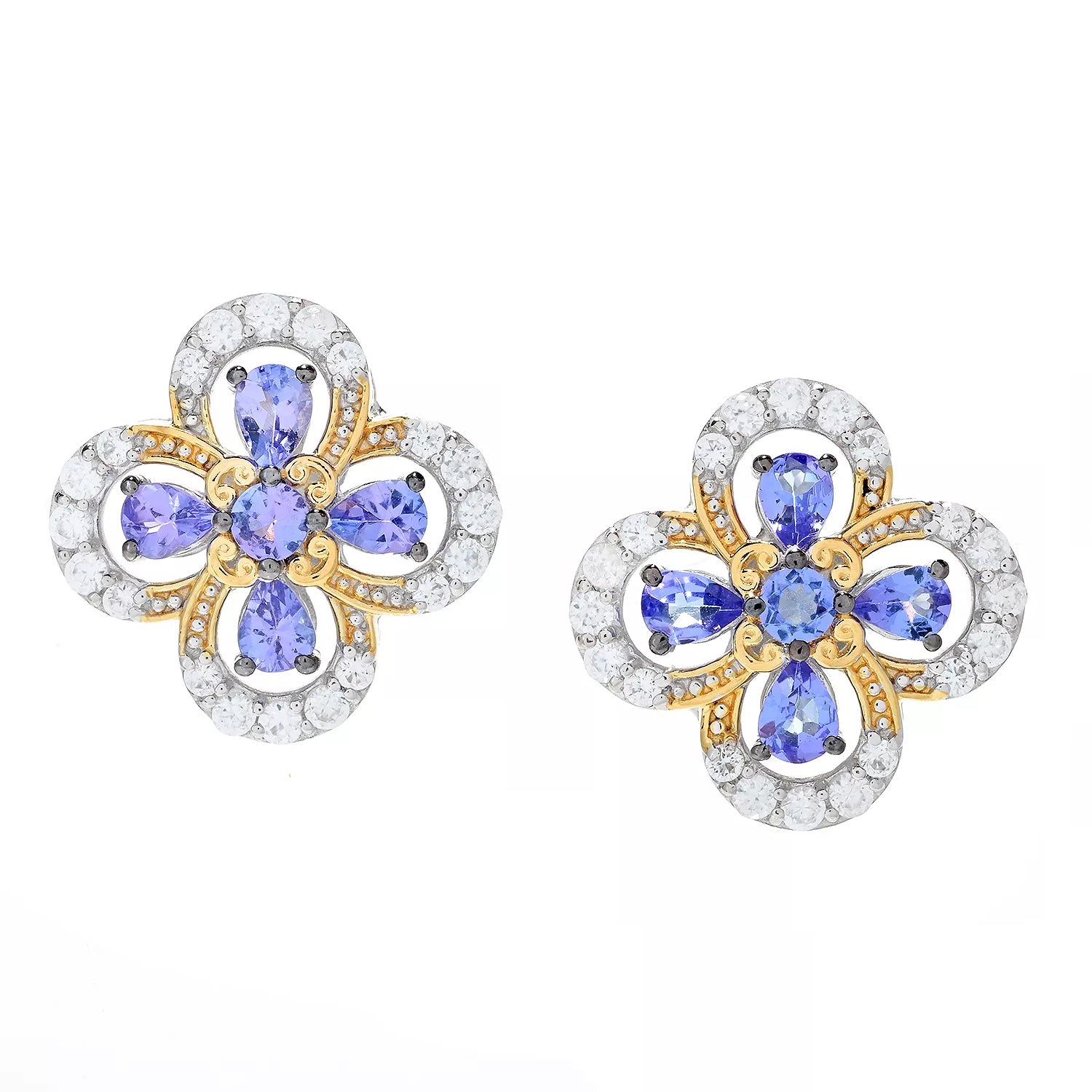 Gems en Vogue 2.64ctw Tanzanite & White Zircon Stud Earrings