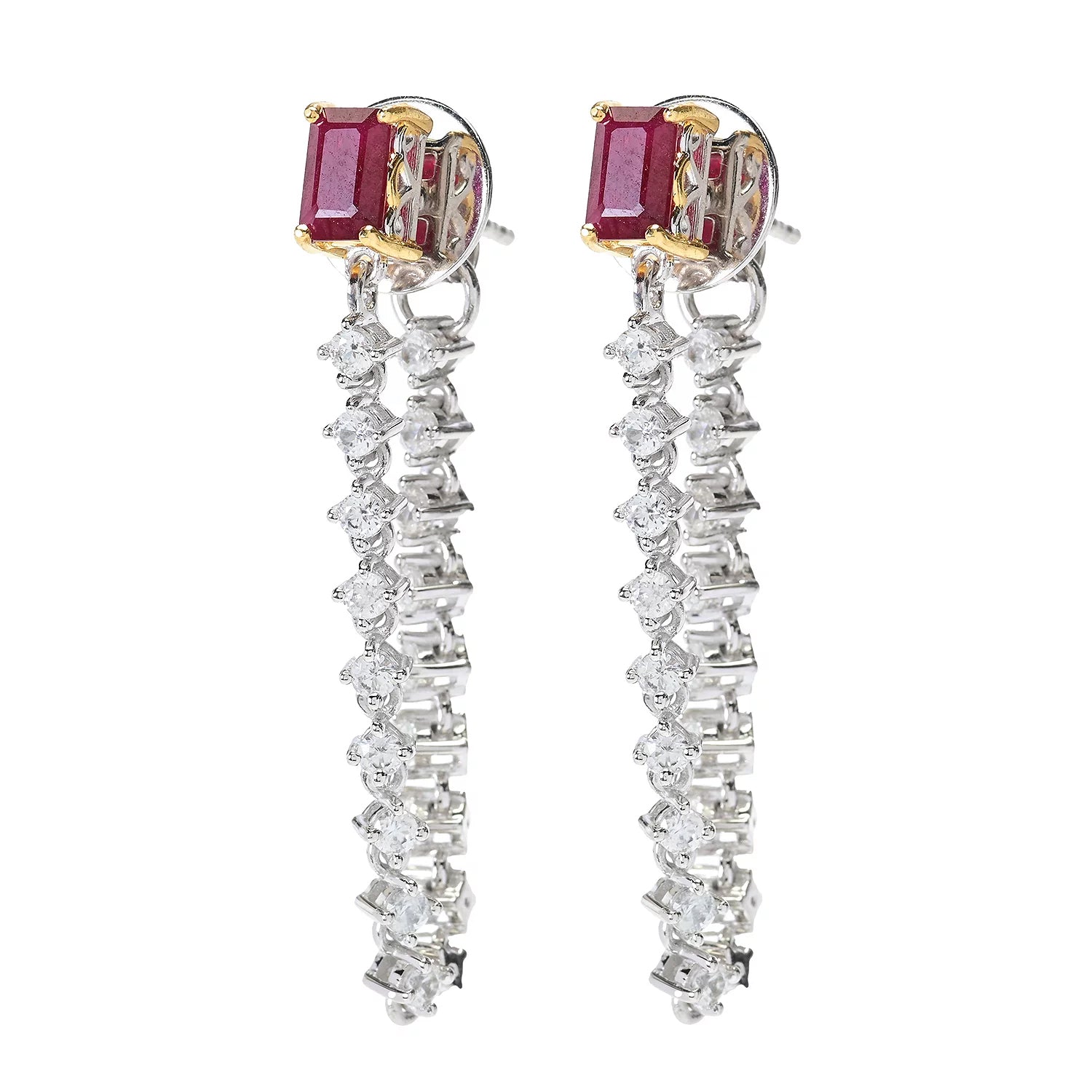 Gems en Vogue 3.20ctw Ruby & White Zircon Drop Earrings