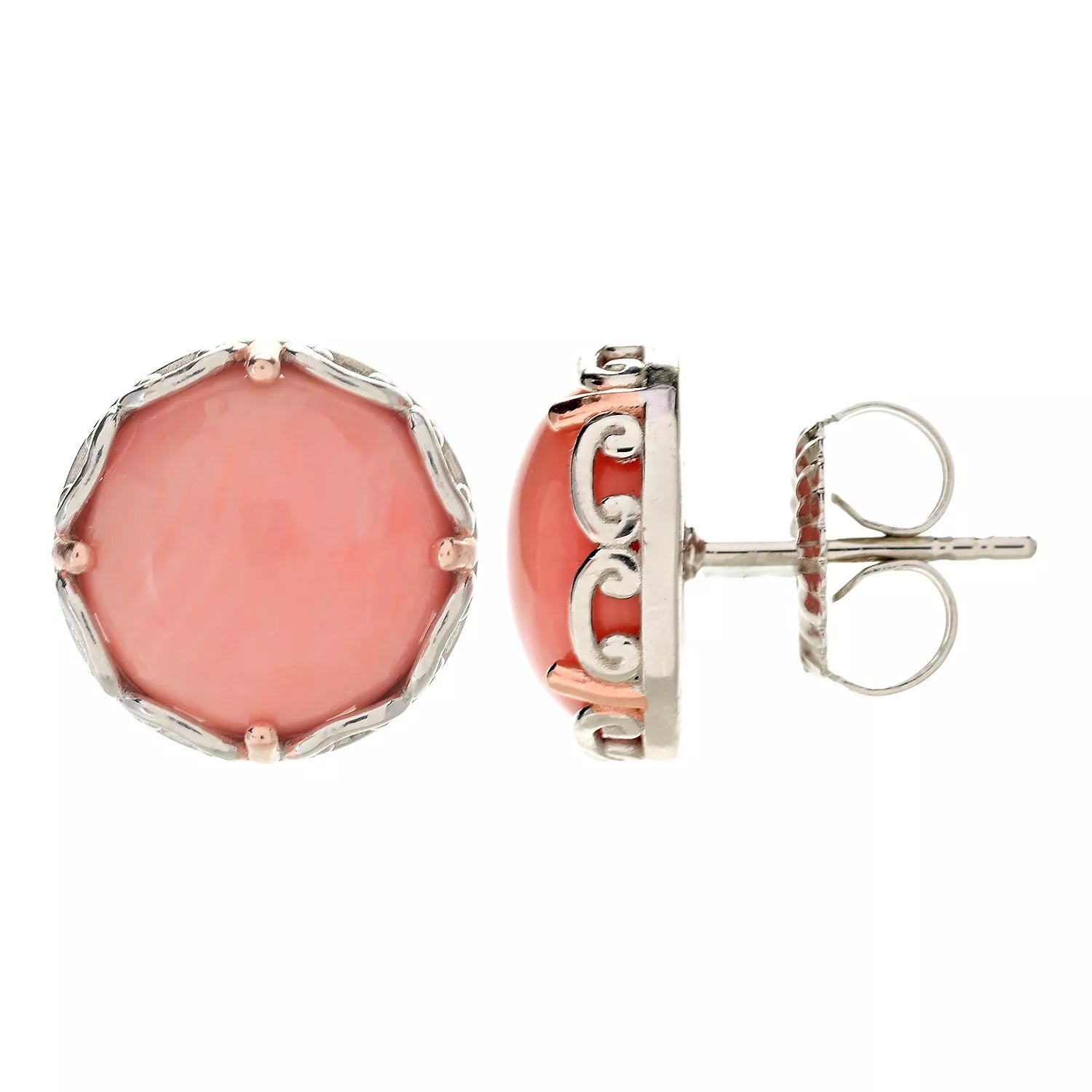 Gems en Vogue Round Peach Coral Stud Earrings