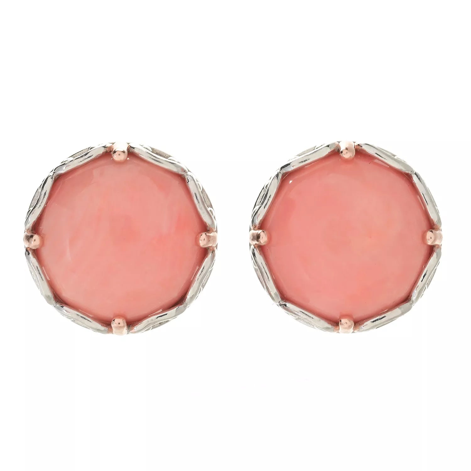 Gems en Vogue Round Peach Coral Stud Earrings