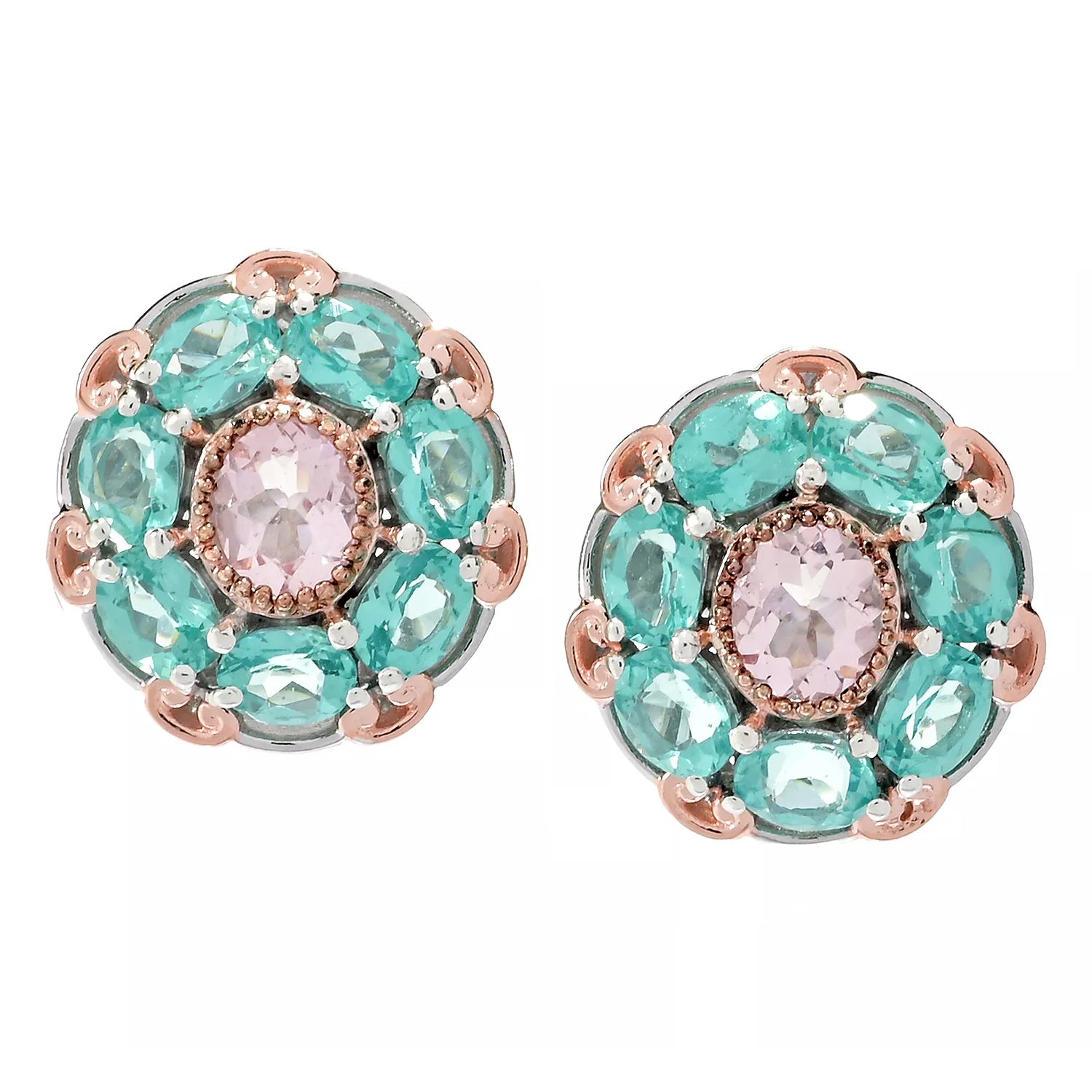 Gems en Vogue 3.35ctw Morganite & Dauphin Apatite Stud Earrings